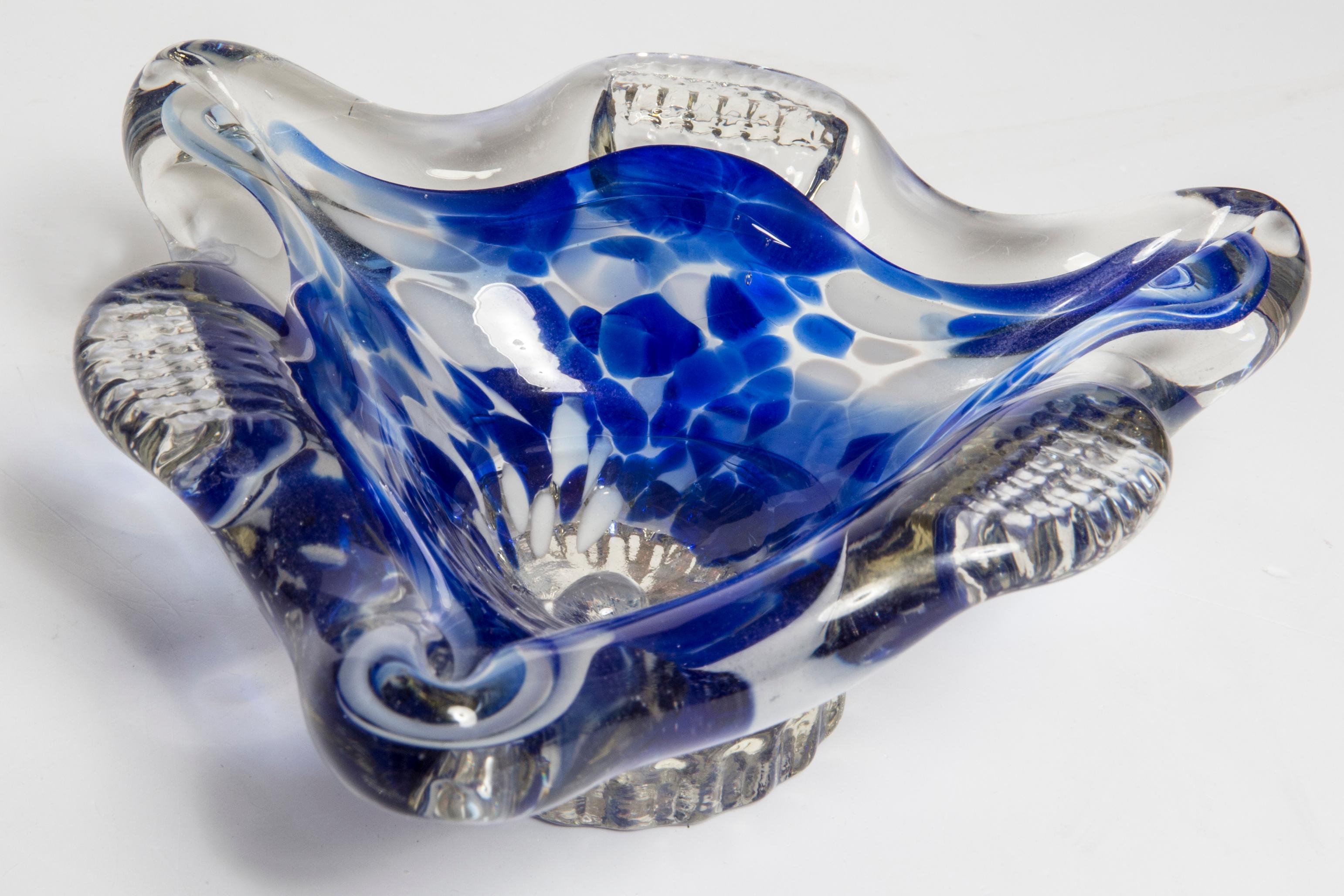Mid Century Murano Blue Glass Bowl Ashtray, Italy, 1970s 4