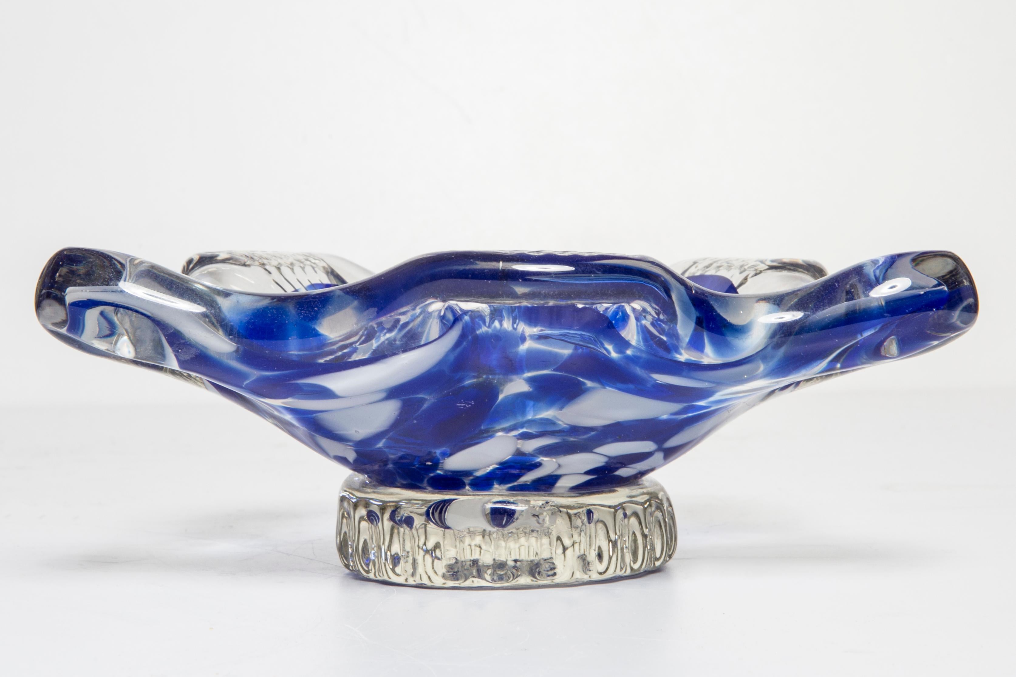 Italian Mid Century Murano Blue Glass Bowl Ashtray, Italy, 1970s