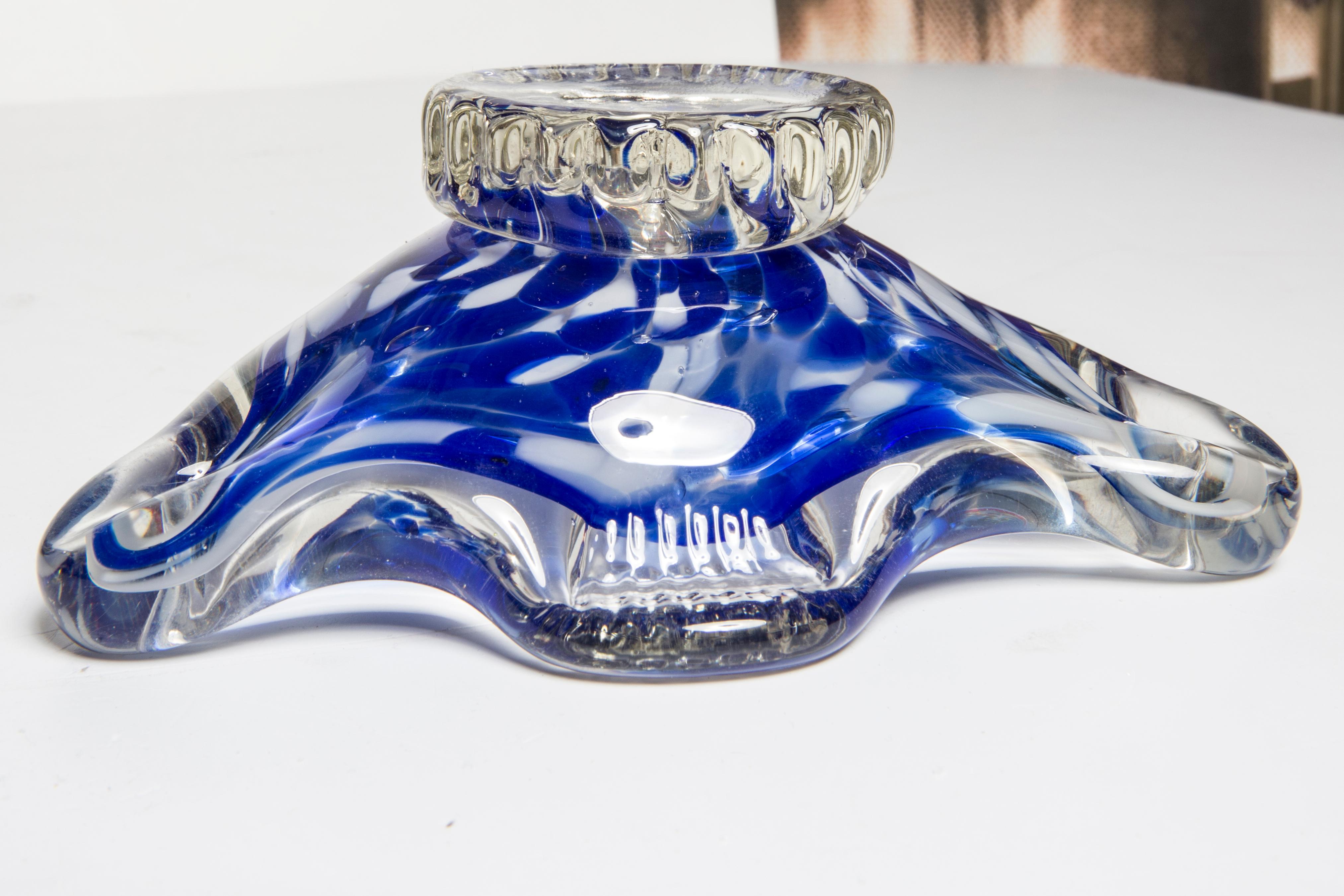 Mid Century Murano Blue Glass Bowl Ashtray, Italy, 1970s 3
