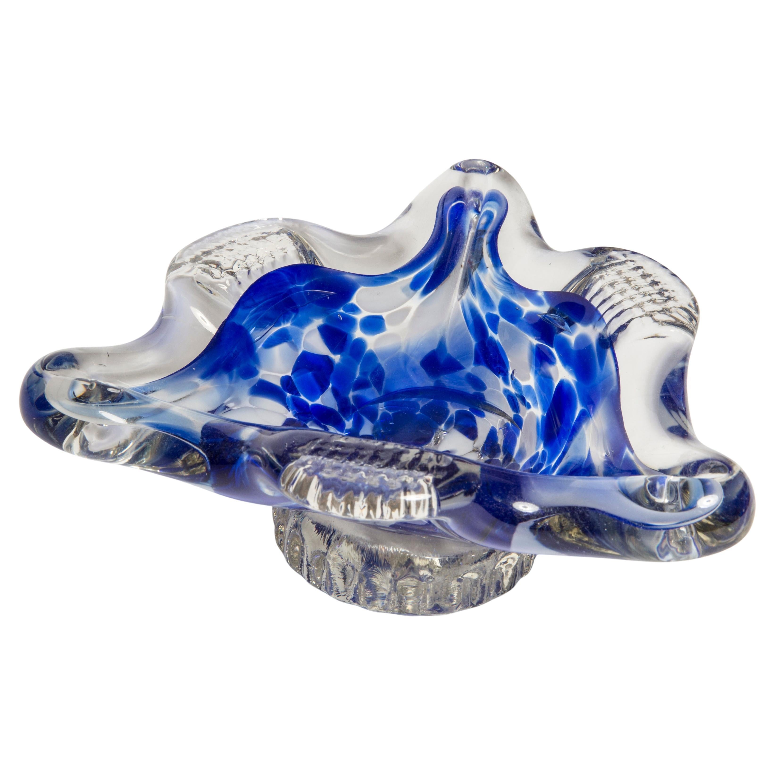 Mid Century Murano Blue Glass Bowl Ashtray, Italy, 1970s