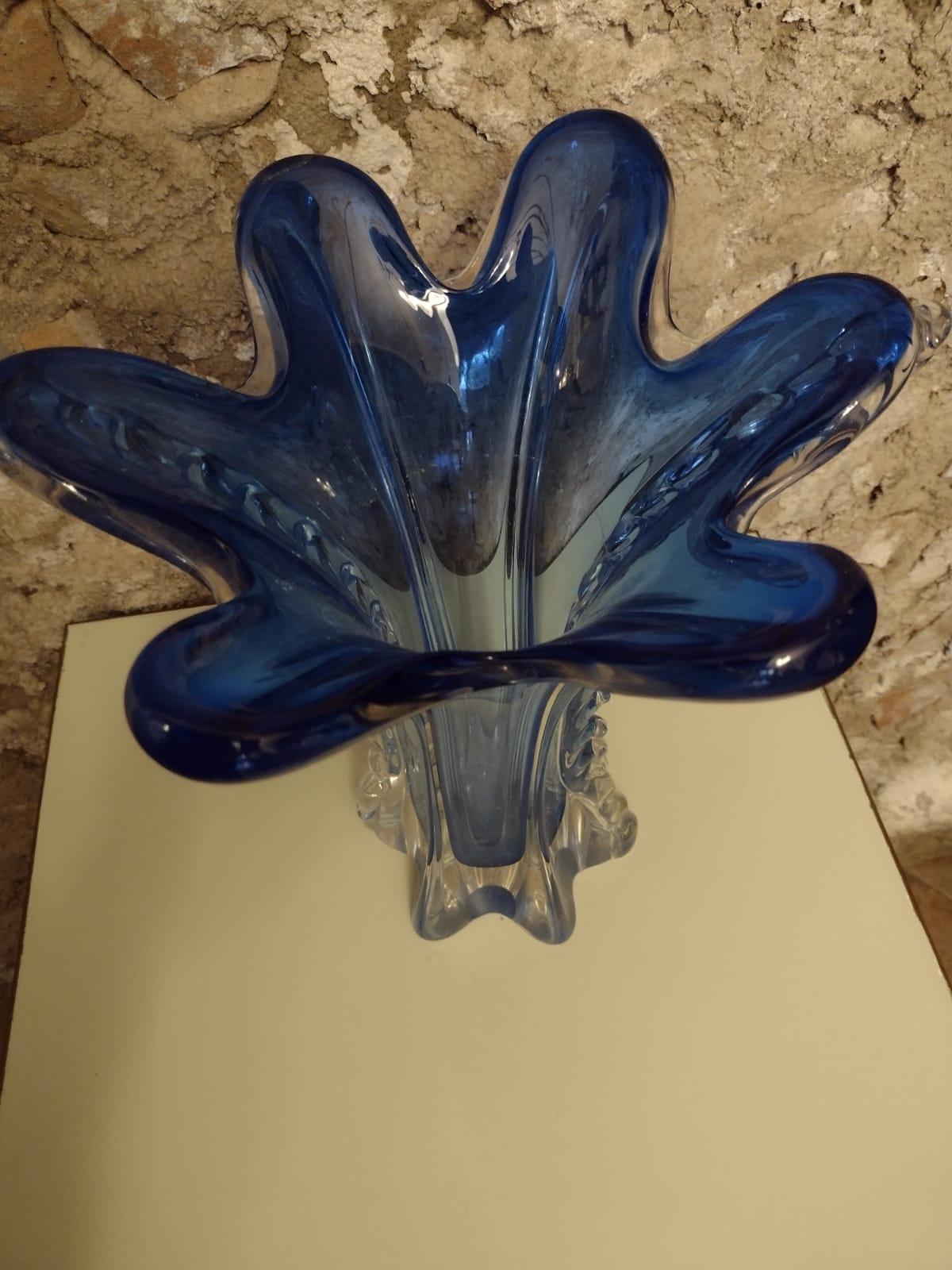 Mid-Century Modern Mid-Century Murano Blue Glass Vase For Sale