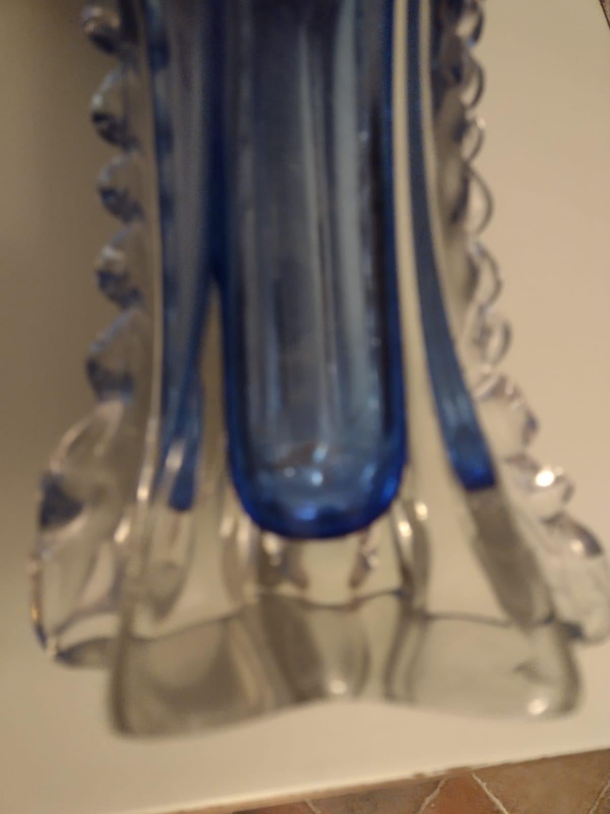 Italian Mid-Century Murano Blue Glass Vase For Sale