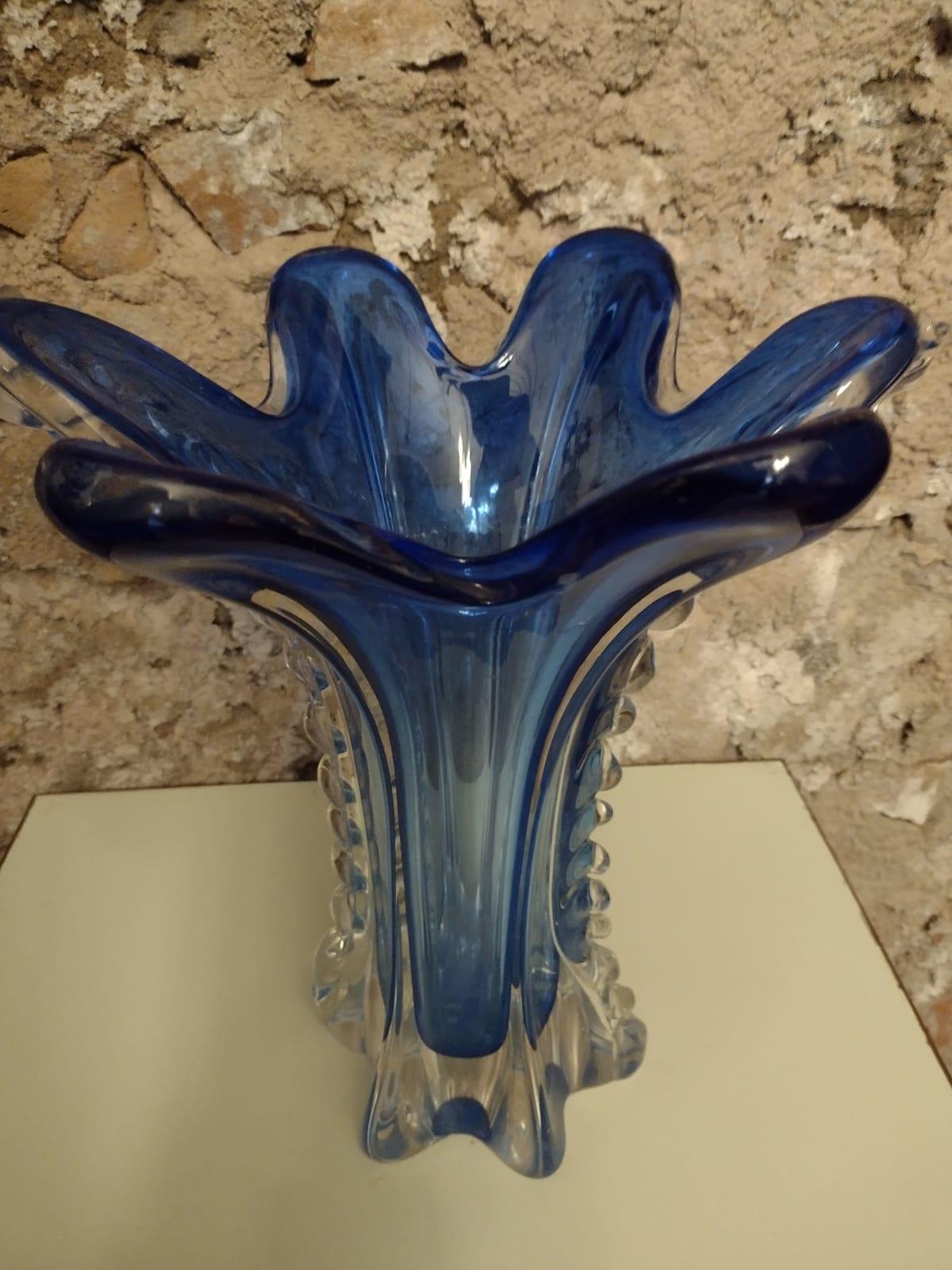 Mid-20th Century Mid-Century Murano Blue Glass Vase For Sale