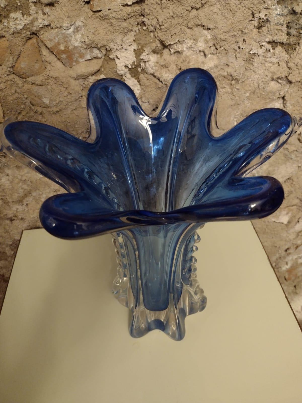 Murano Glass Mid-Century Murano Blue Glass Vase For Sale