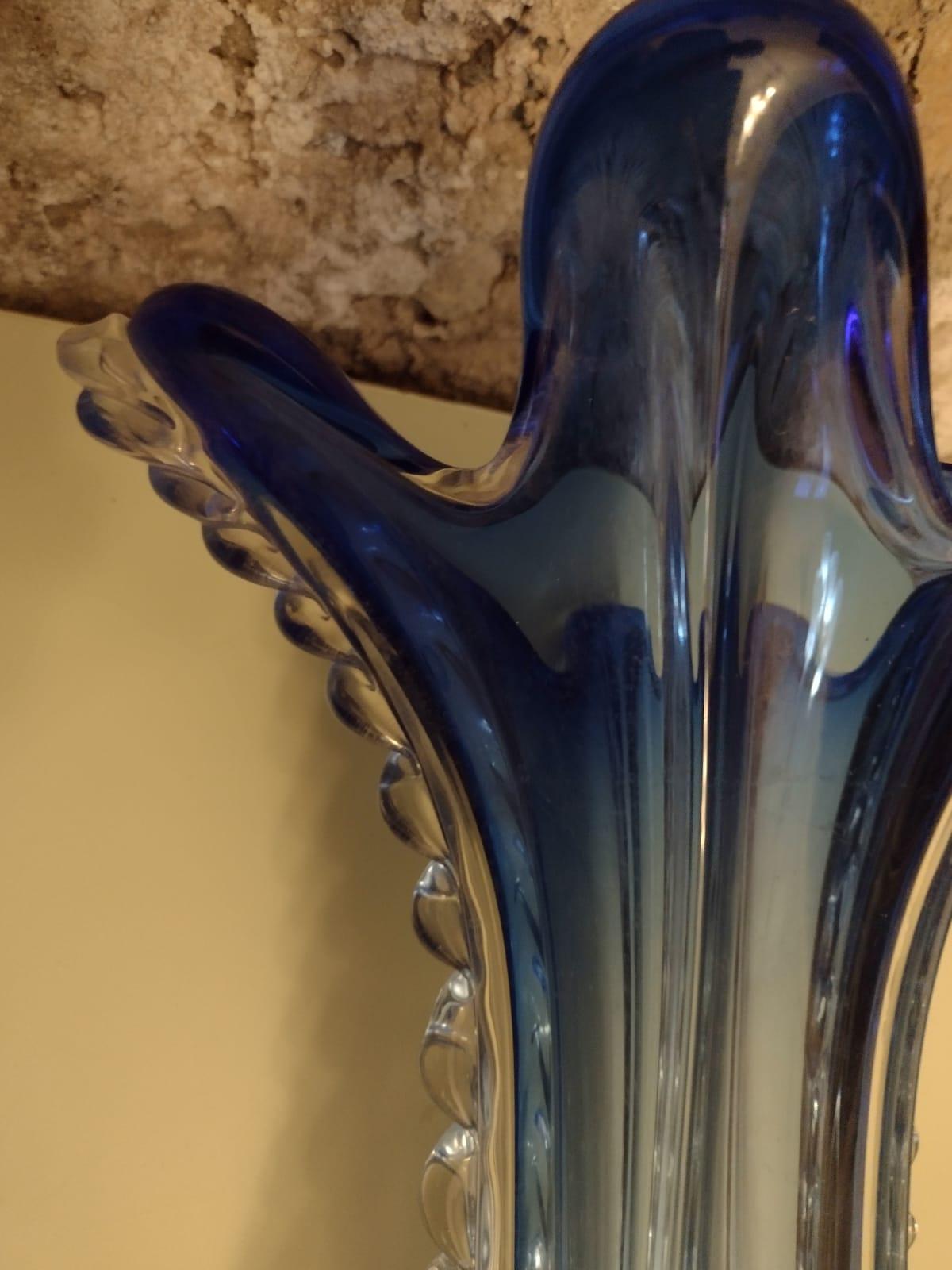 Mid-Century Murano Blue Glass Vase For Sale 1