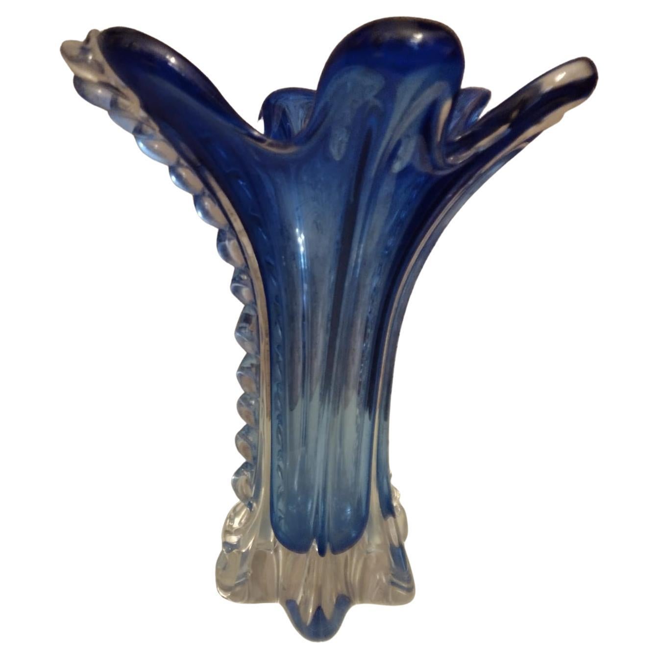 Mid-Century Murano Blue Glass Vase