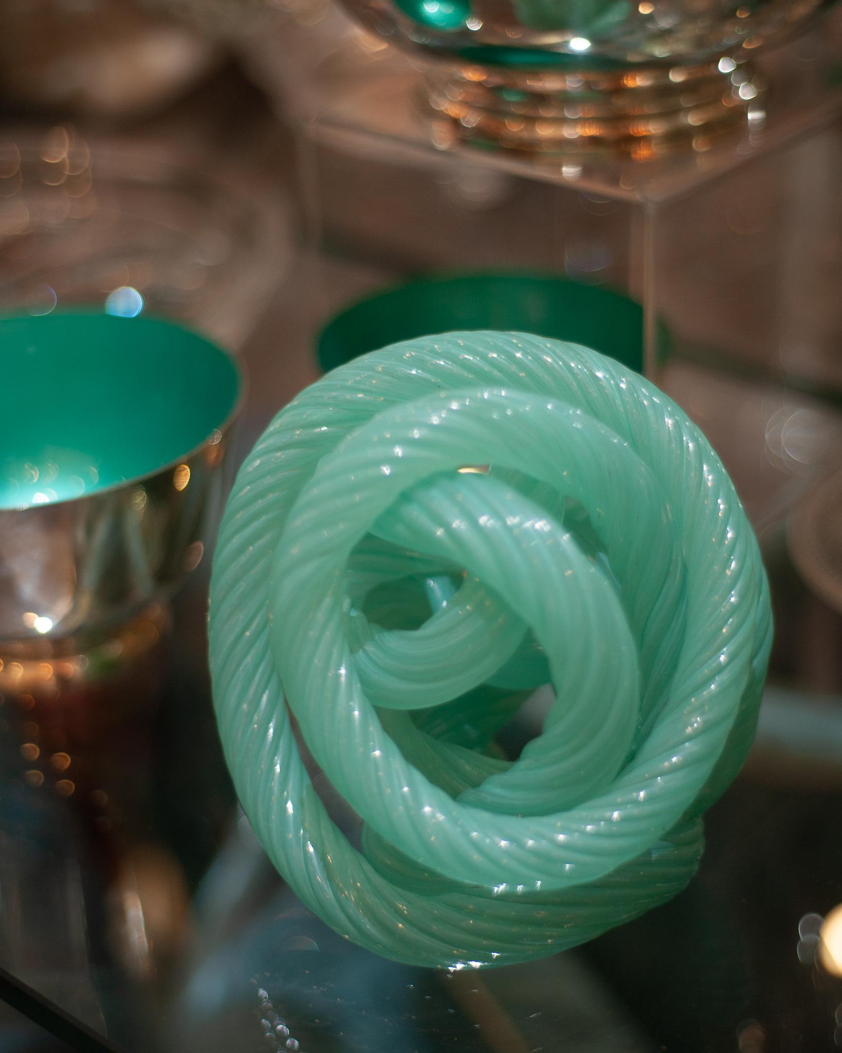 Italian Midcentury Murano Blue Green Glass Cane Rope Sculpture