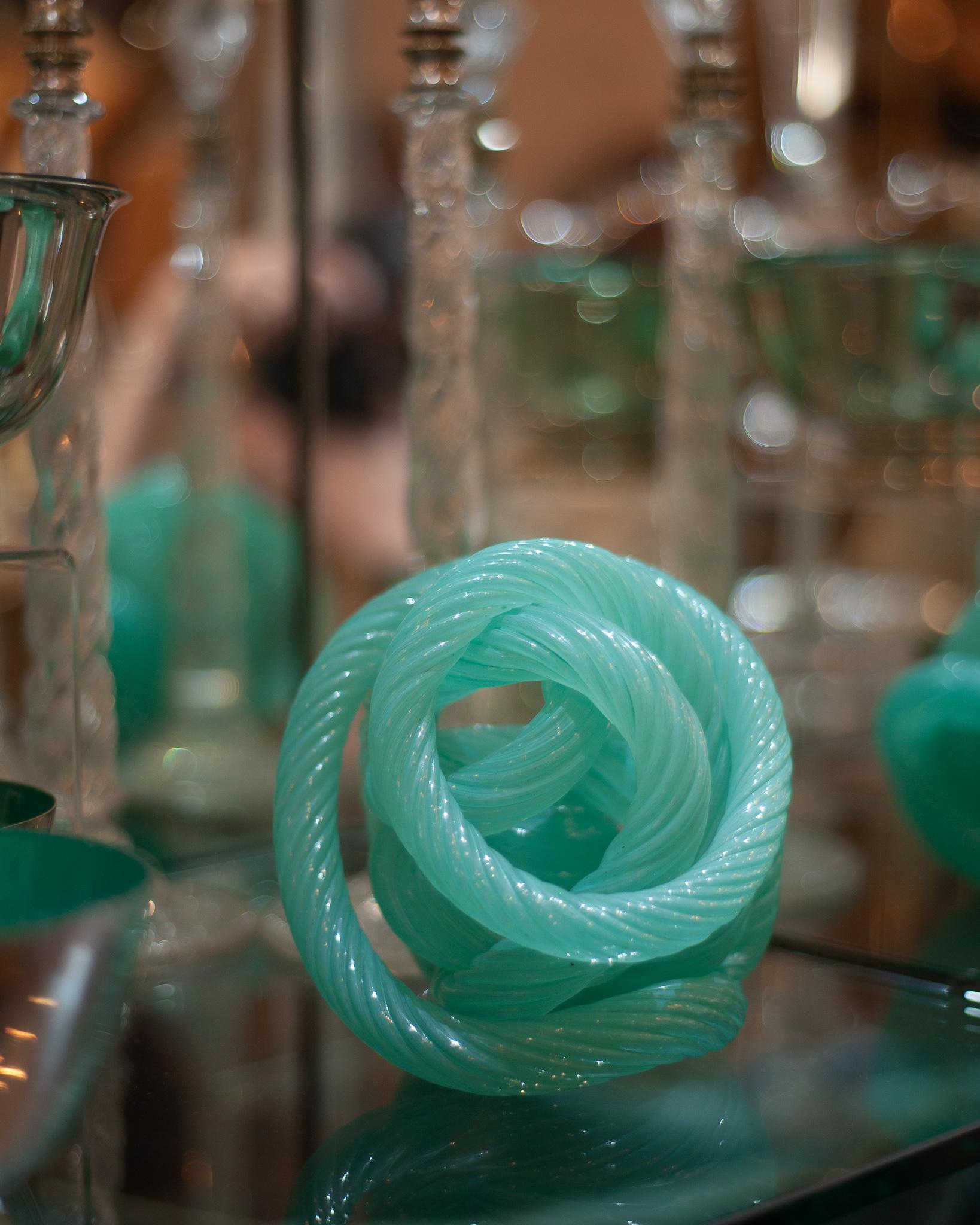 Midcentury Murano Blue Green Glass Cane Rope Sculpture In Excellent Condition In Toronto, ON