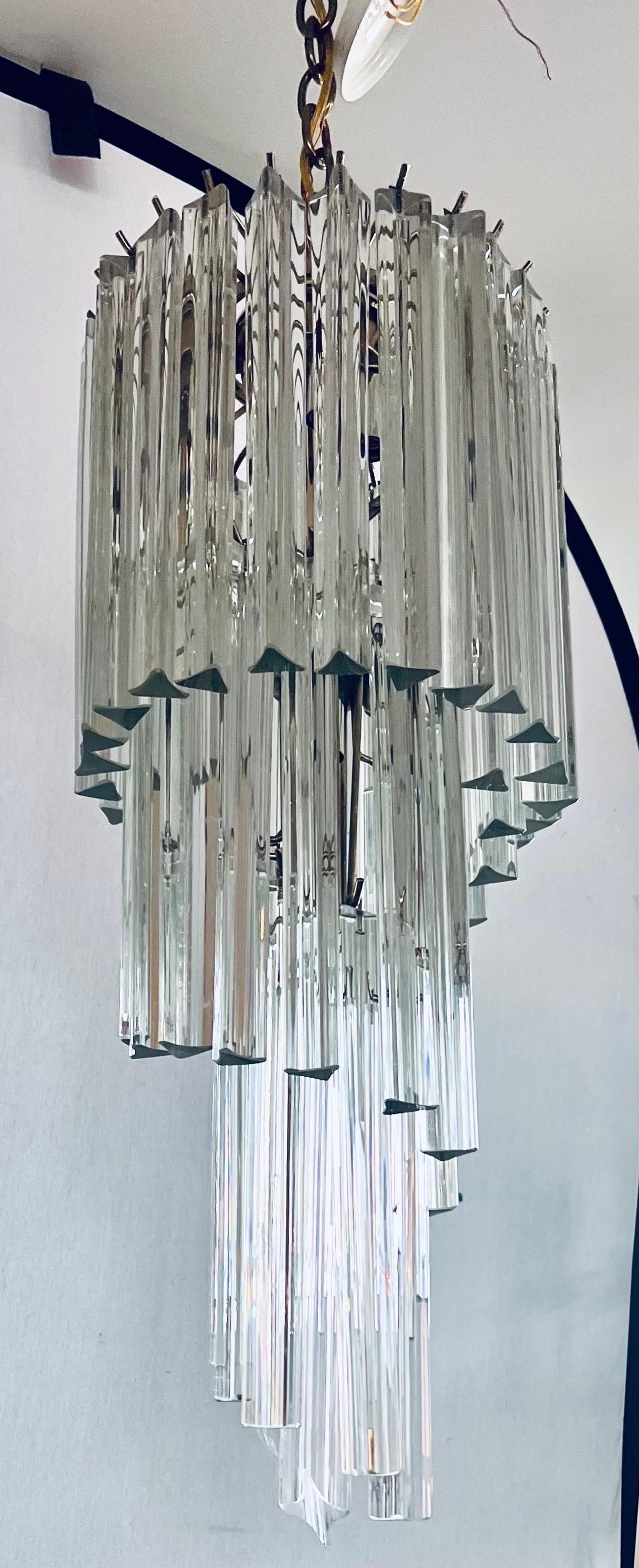 Italian Mid Century Murano Camer Glass Spiral Chandelier For Sale