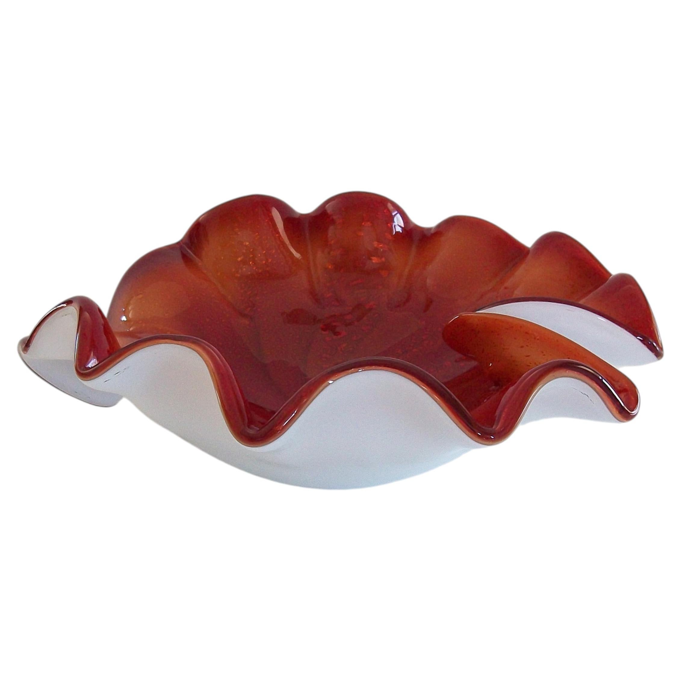 Mid Century Murano Cased Glass Bowl with Silver Flecks - Italy - Circa 1960's