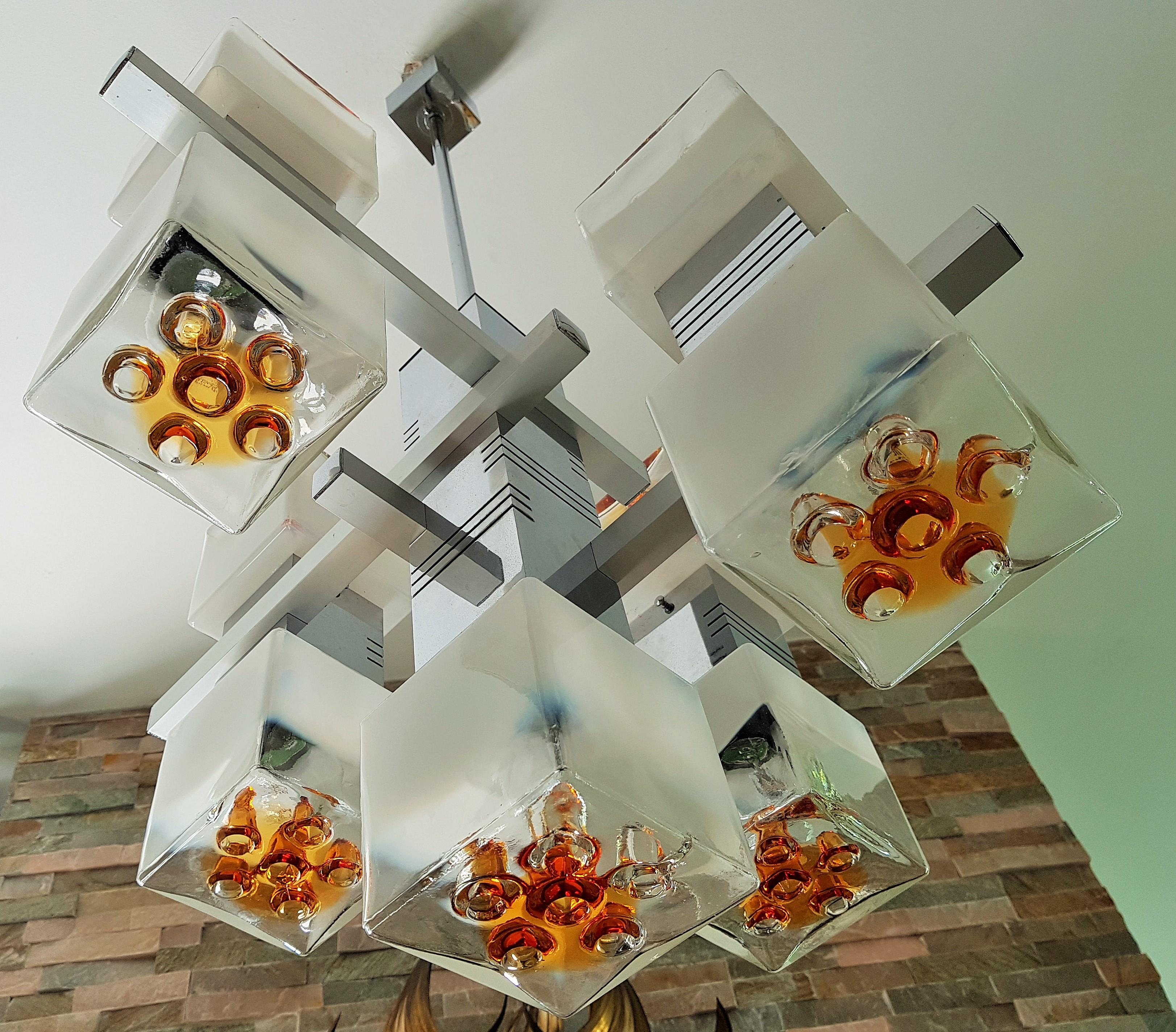 Murano Glass Midcentury Murano Chandelier by Mazzega, Italy, 1968 For Sale