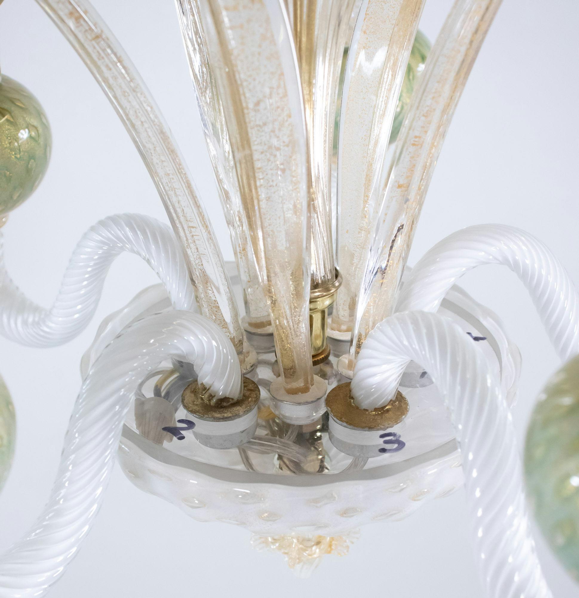 Lampadario di Murano di metà secolo con melograni verdi in vendita 3