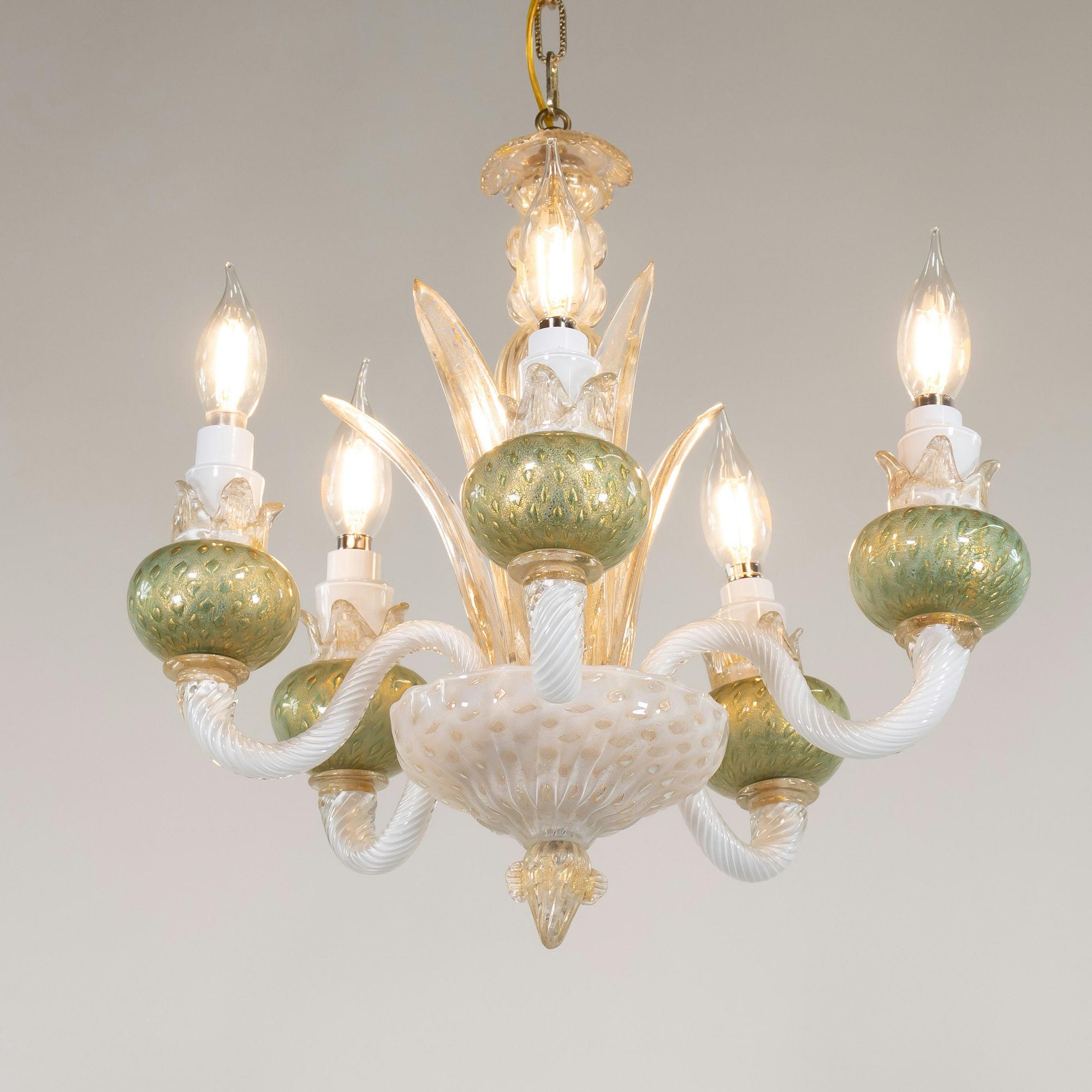 Mid-Century moderno Lampadario di Murano di metà secolo con melograni verdi in vendita