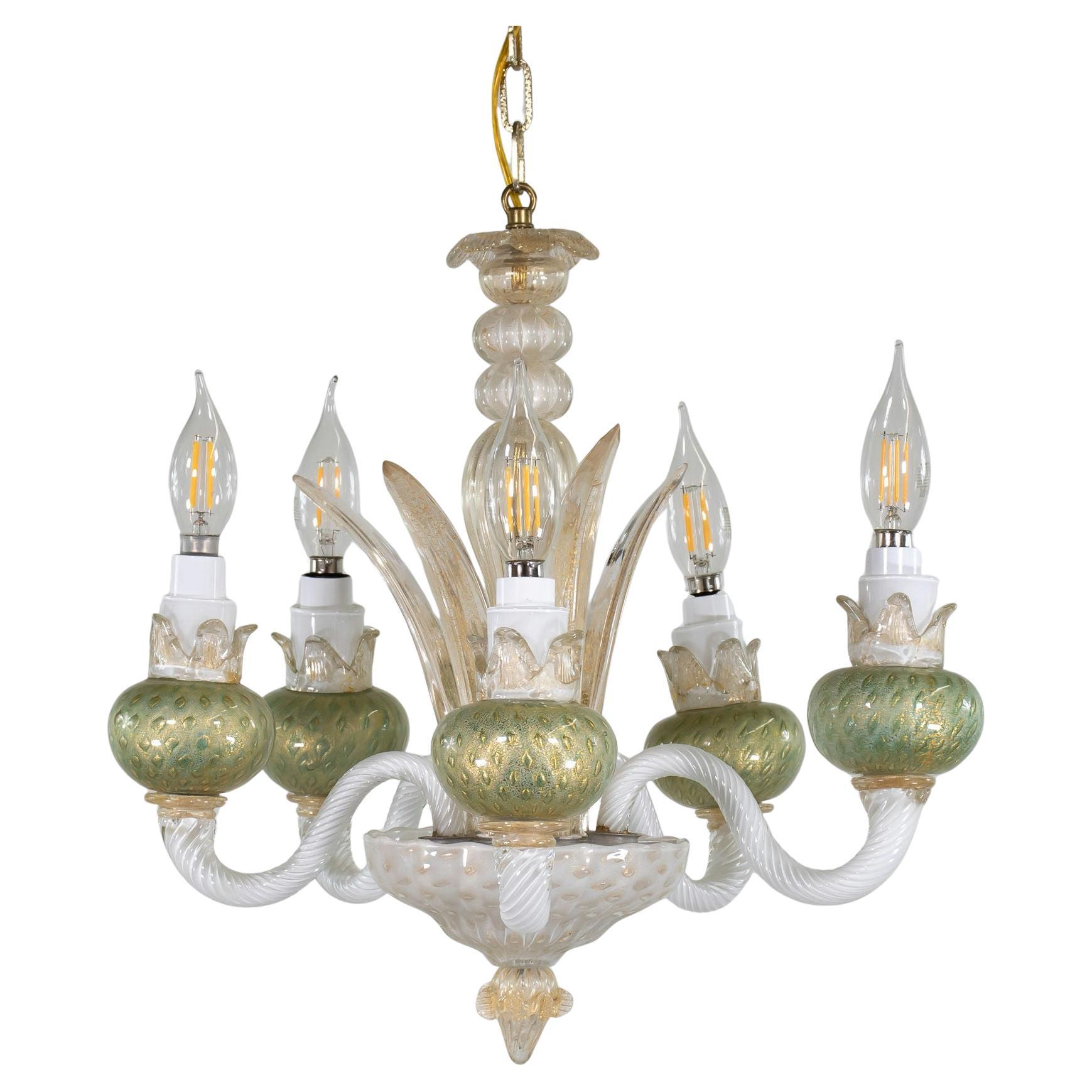 Lampadario di Murano di metà secolo con melograni verdi in vendita