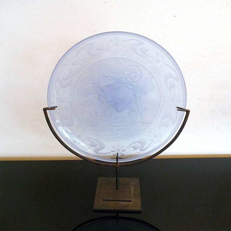 Midcentury Murano Decorative Glass Plate Wheelcut by Franz Pelzel for S