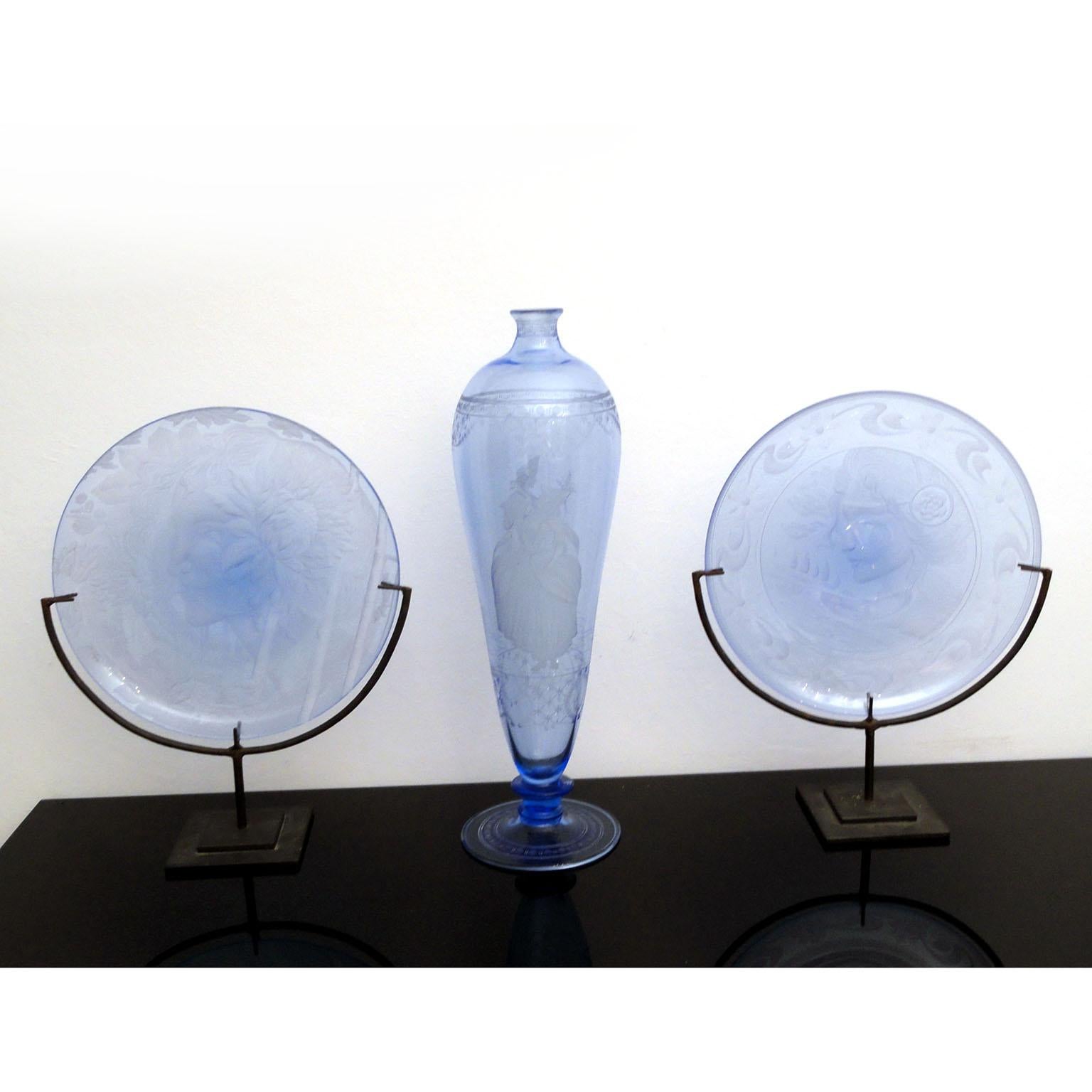 Midcentury Murano Decorative Glass Plate Wheelcut by Franz Pelzel for S.A.L.I.R (Gemalt)