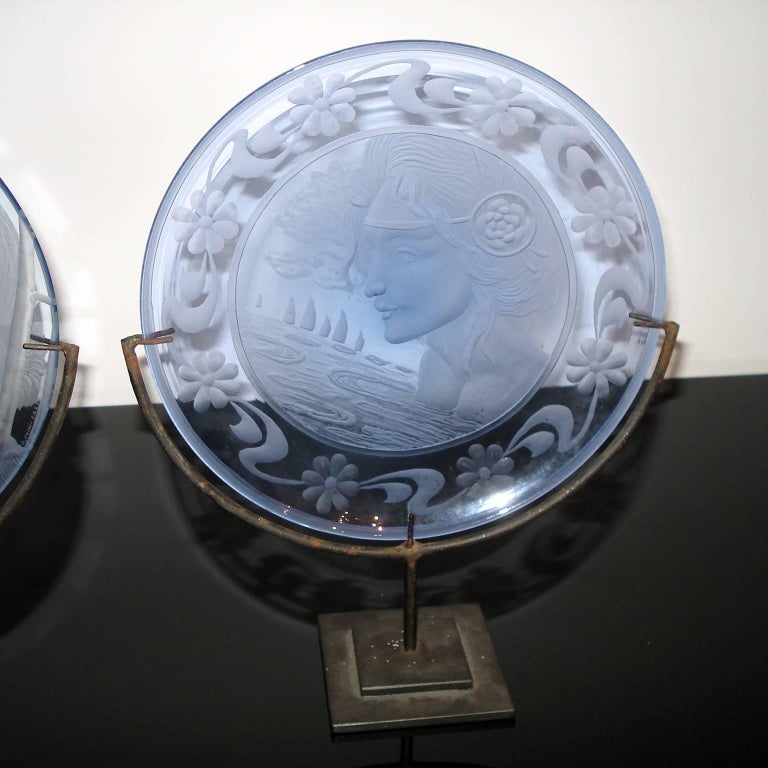 Midcentury Murano Decorative Glass Plate Wheelcut by Franz Pelzel for S