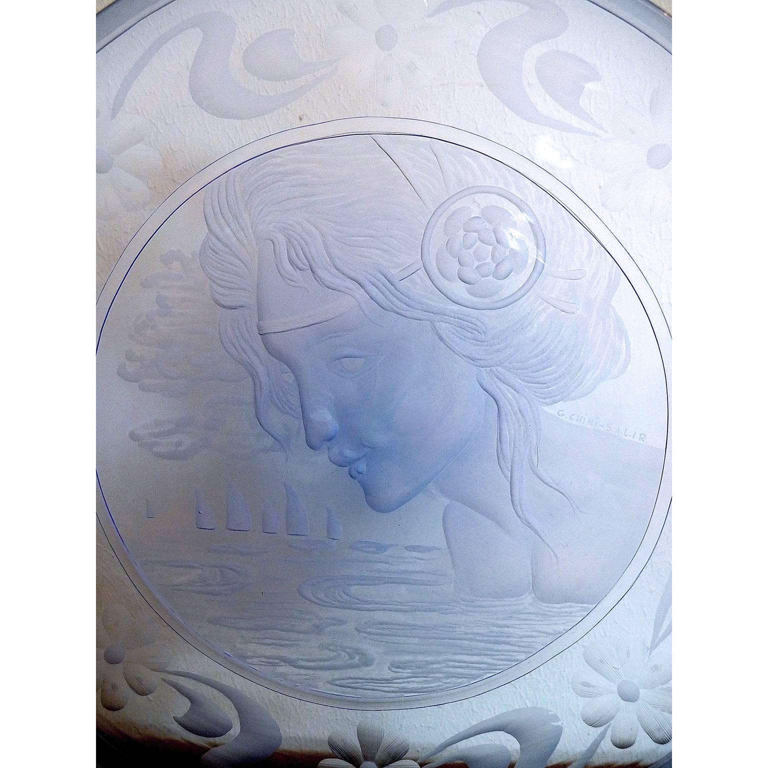 Midcentury Murano Decorative Glass Plate Wheelcut by Franz Pelzel for S.A.L.I.R 1