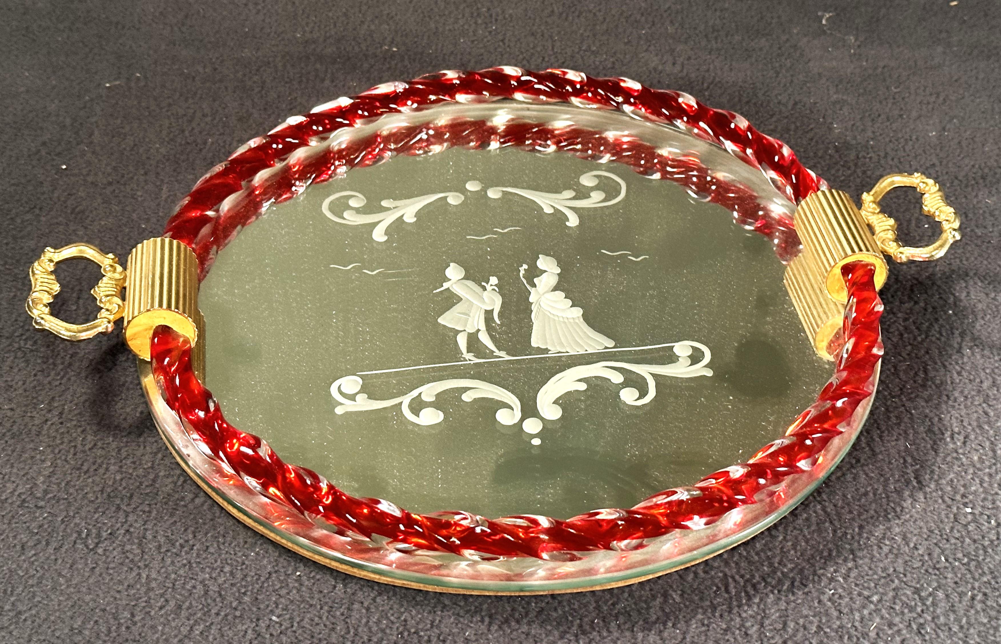 Mid-Century Murano etched Glass and Mirror Tray, Italy 1960 For Sale 7