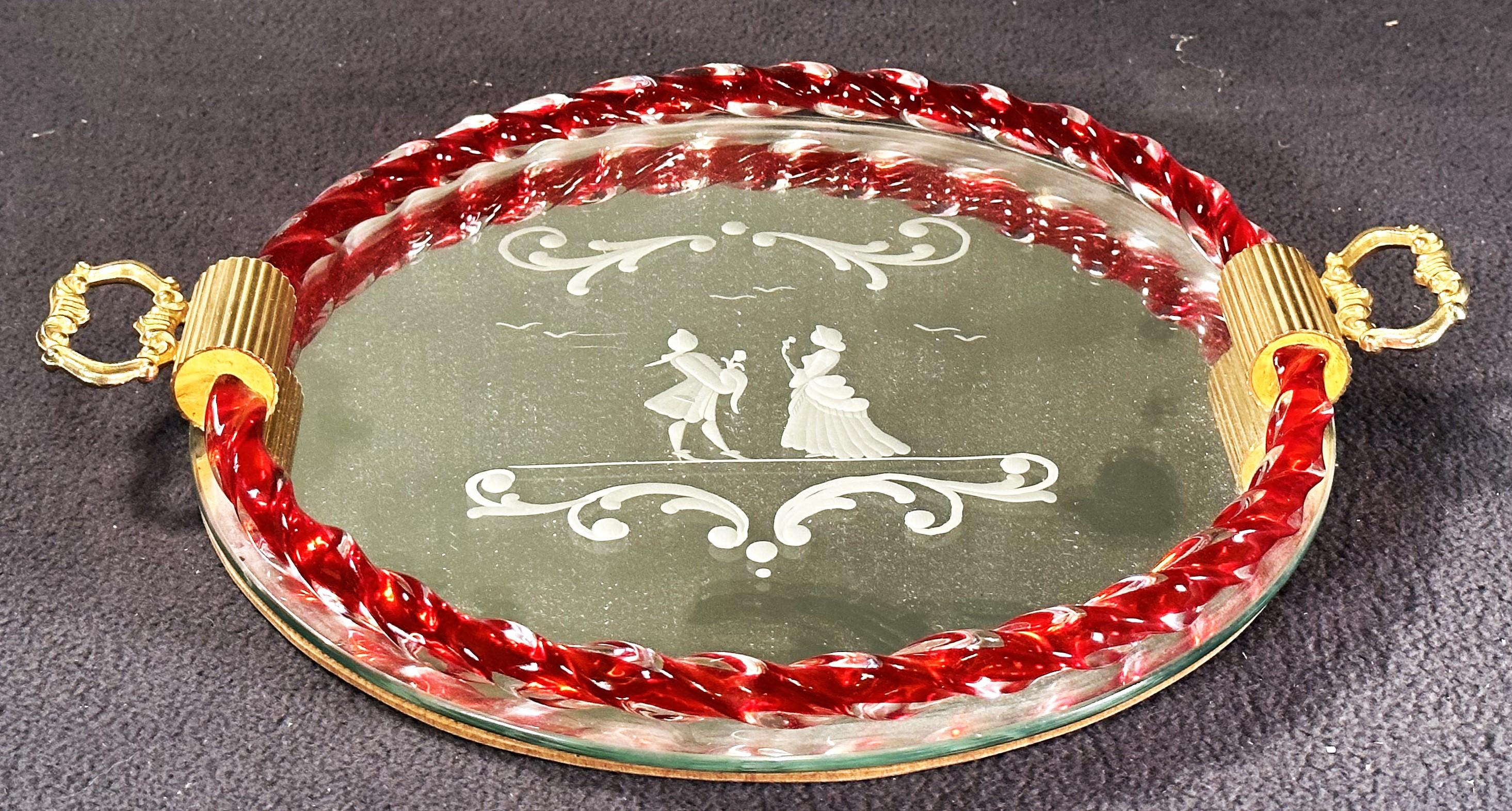 Mid-Century Murano etched Glass and Mirror Tray, Italy 1960 For Sale 8