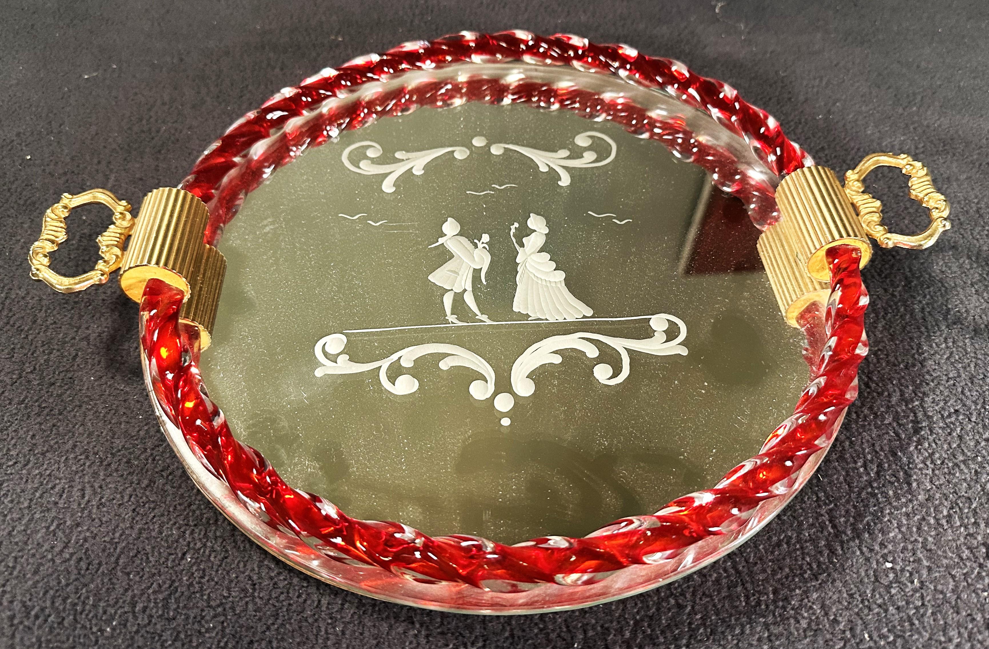 Mid-Century Murano etched Glass and Mirror Tray, Italy 1960 For Sale 9