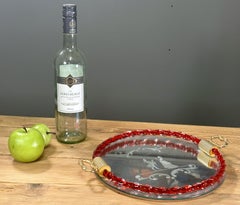 Mid-Century Murano etched Glass and Mirror Tray, Italy 1960