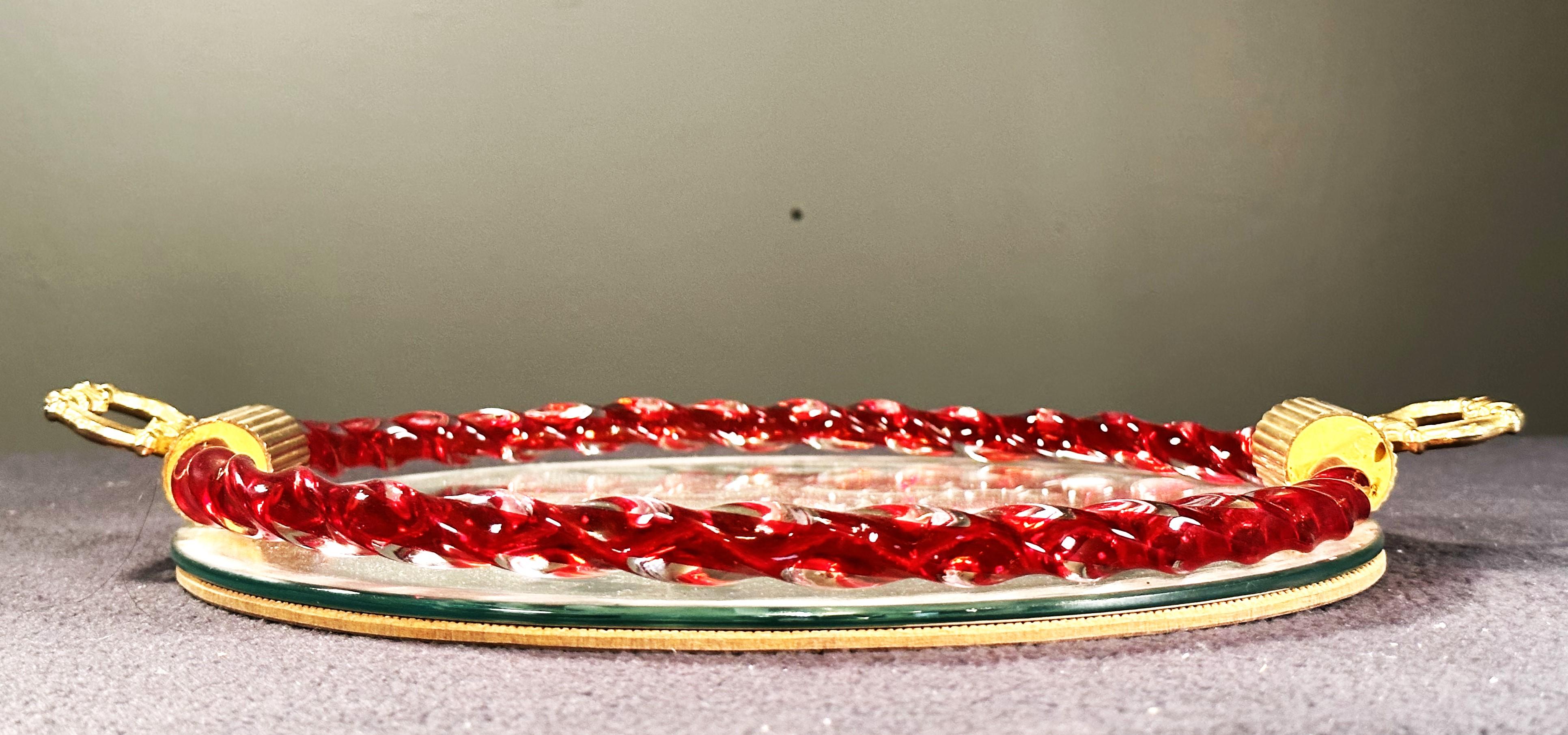 Mid-Century Murano etched Glass and Mirror Tray, Italy 1960 For Sale 1