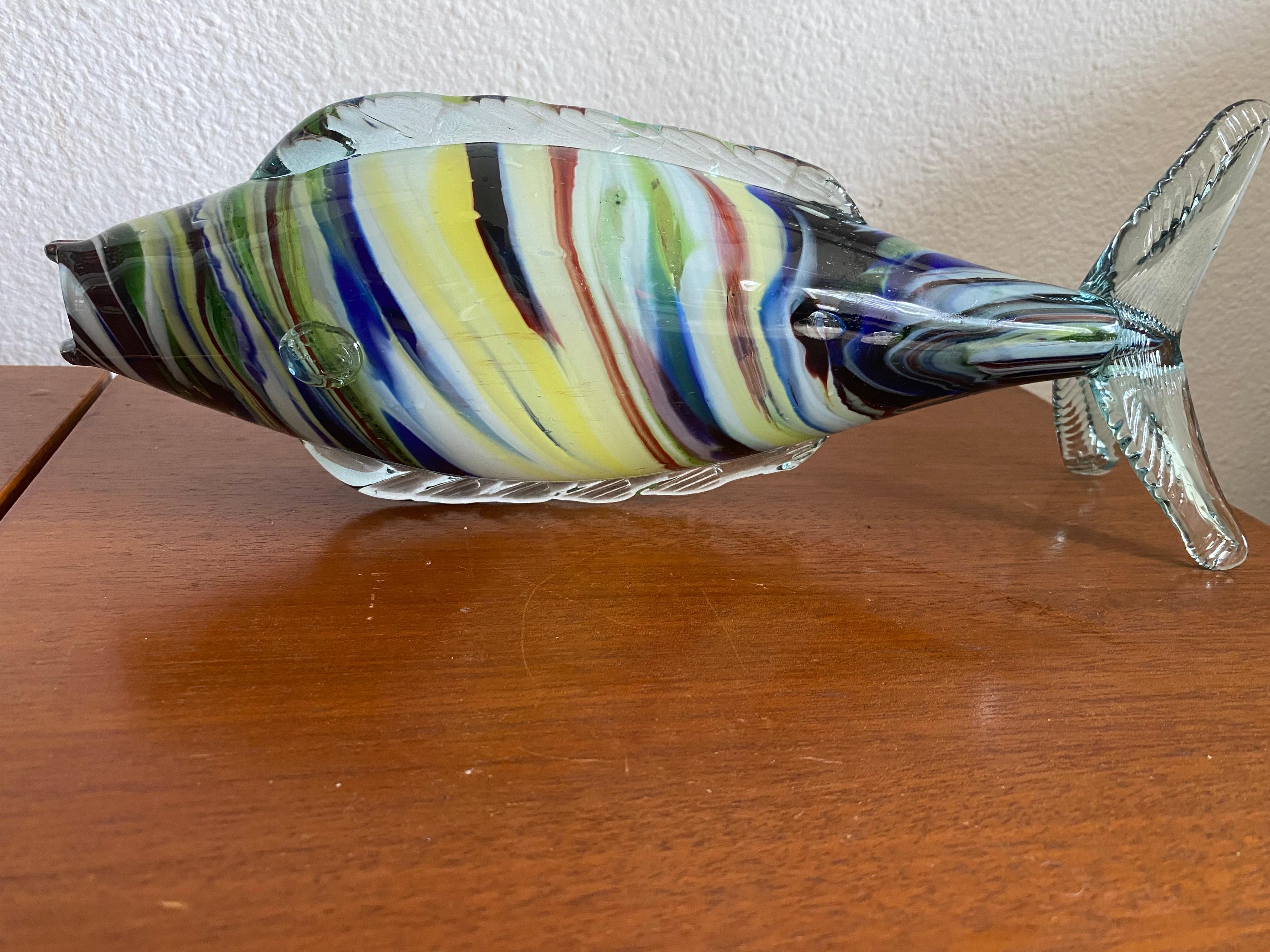 Blown Glass Midcentury Murano Fish Figurine For Sale
