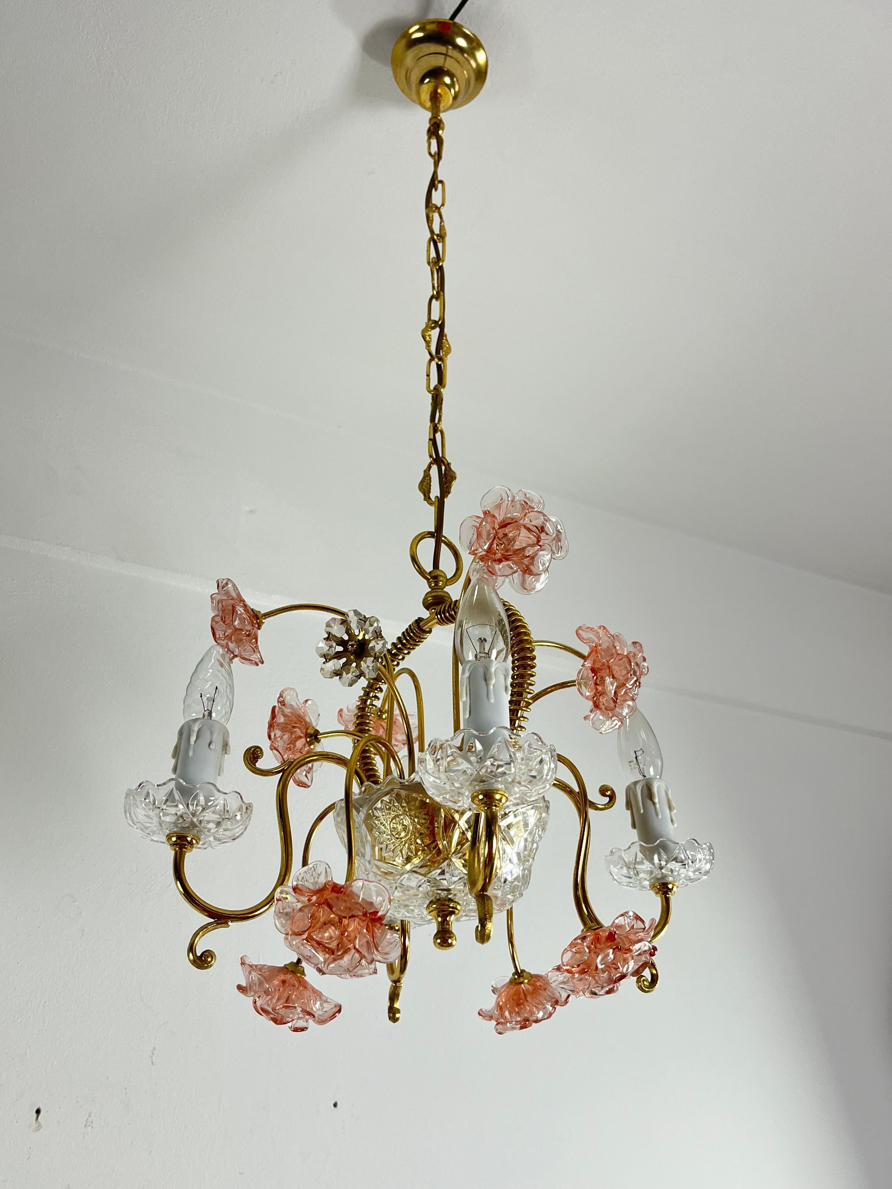 Italian Mid-Century Murano Glass 4-Light Chandelier, 1960s For Sale