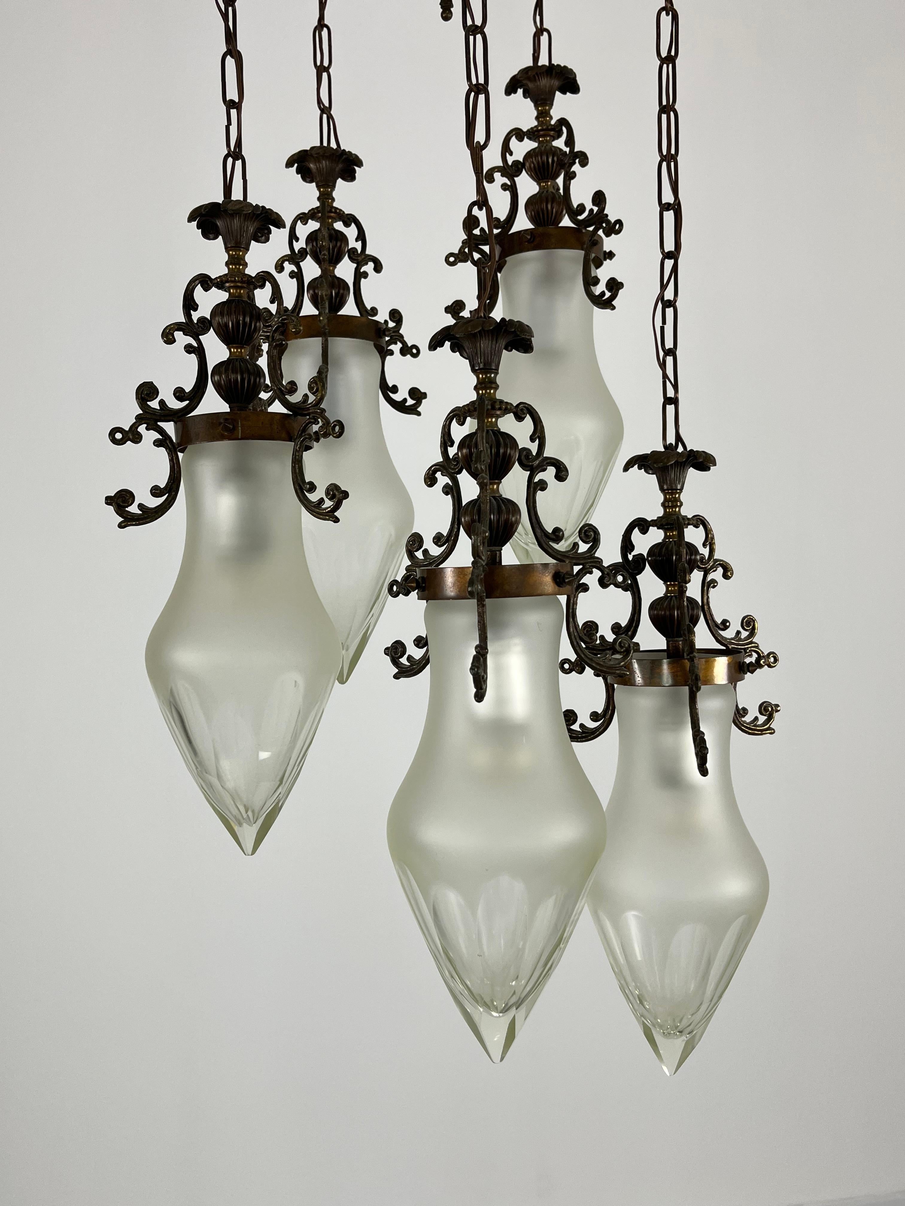Lampadario a 5 luci a cascata in vetro di Murano del 1960 in vendita 4