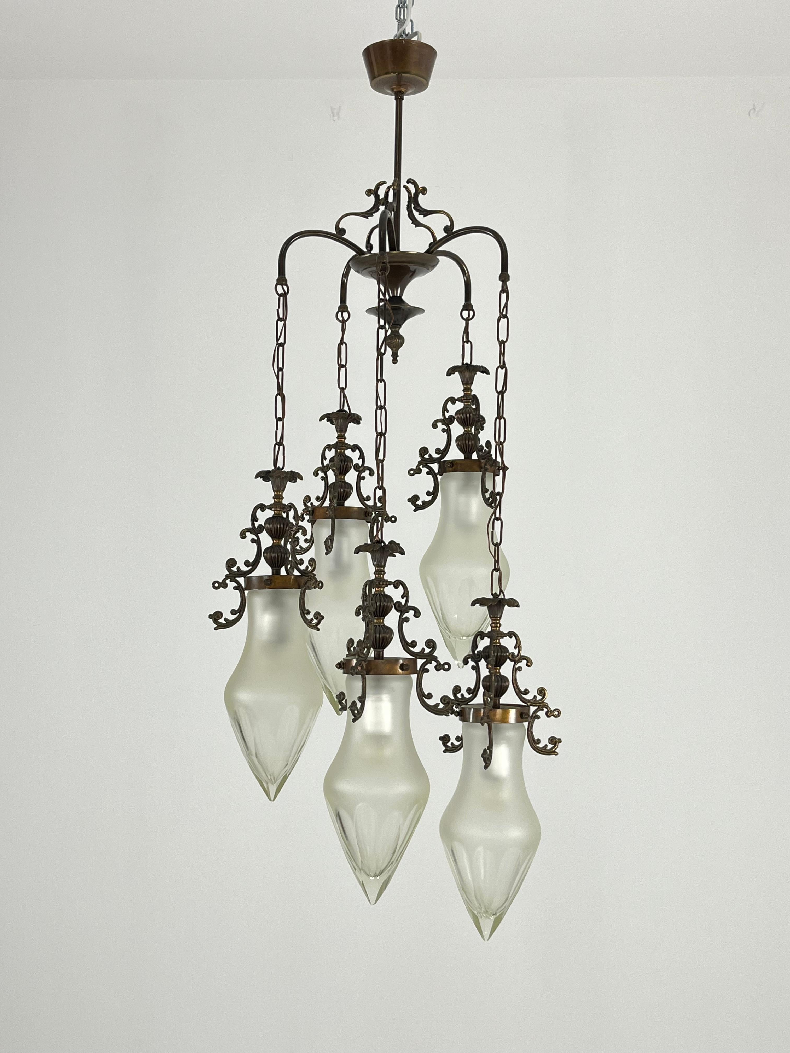 Lampadario a 5 luci a cascata in vetro di Murano del 1960 in vendita 6