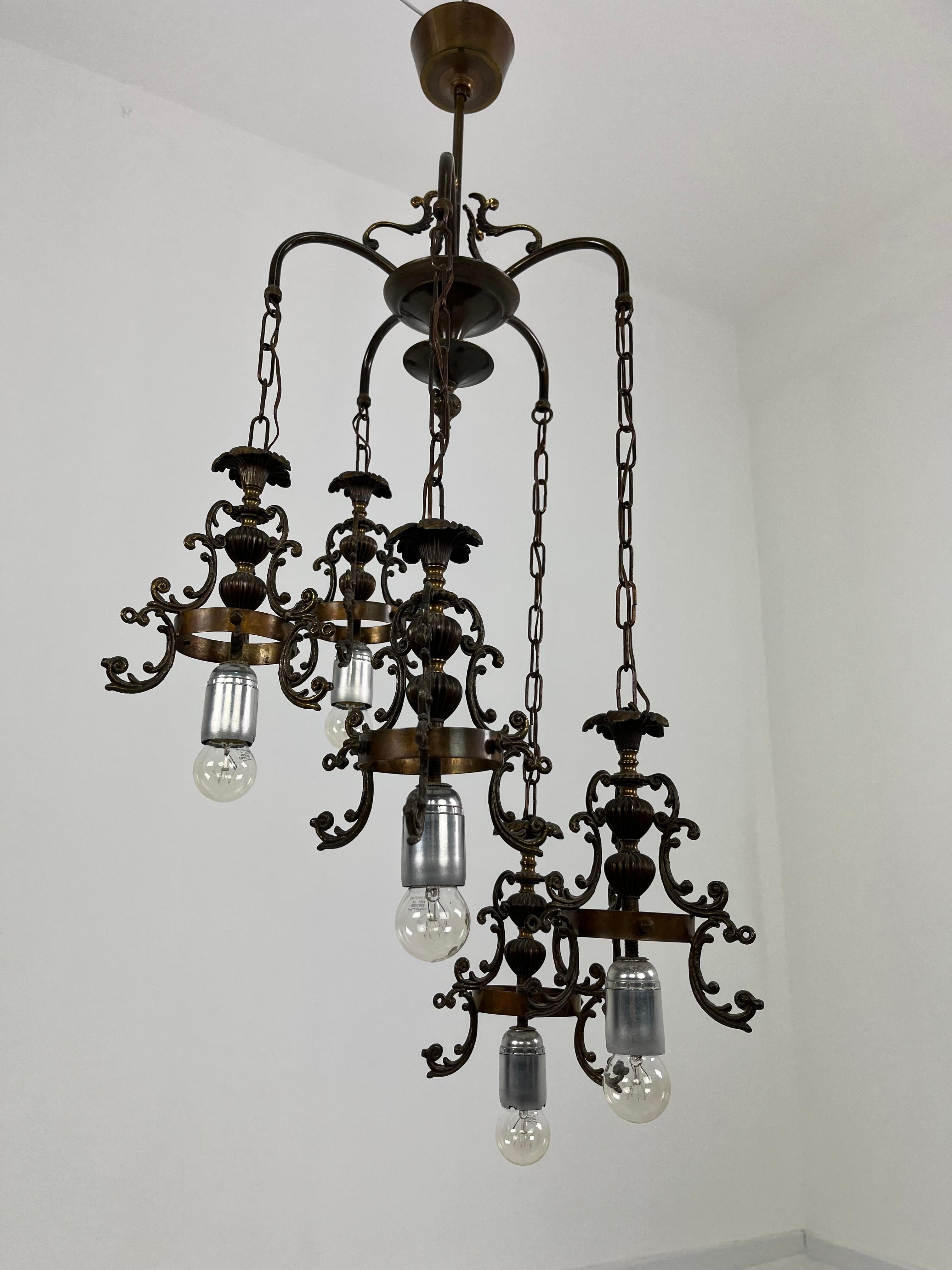 Lampadario a 5 luci a cascata in vetro di Murano del 1960 in vendita 7