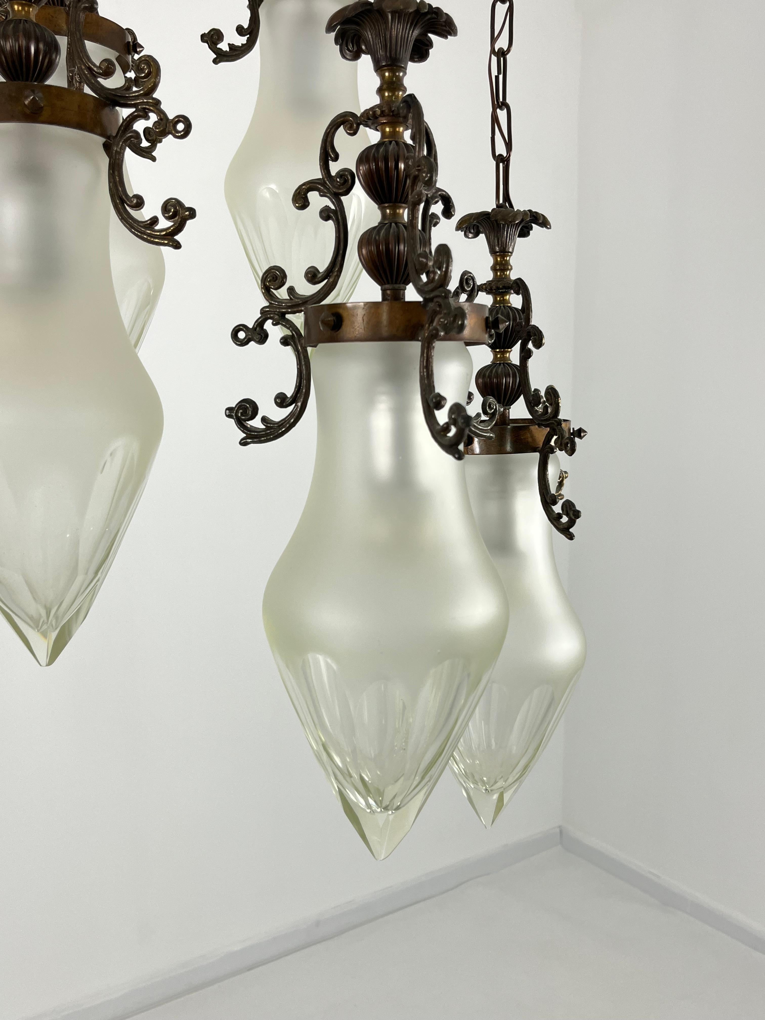Lampadario a 5 luci a cascata in vetro di Murano del 1960 In condizioni buone in vendita a Palermo, IT