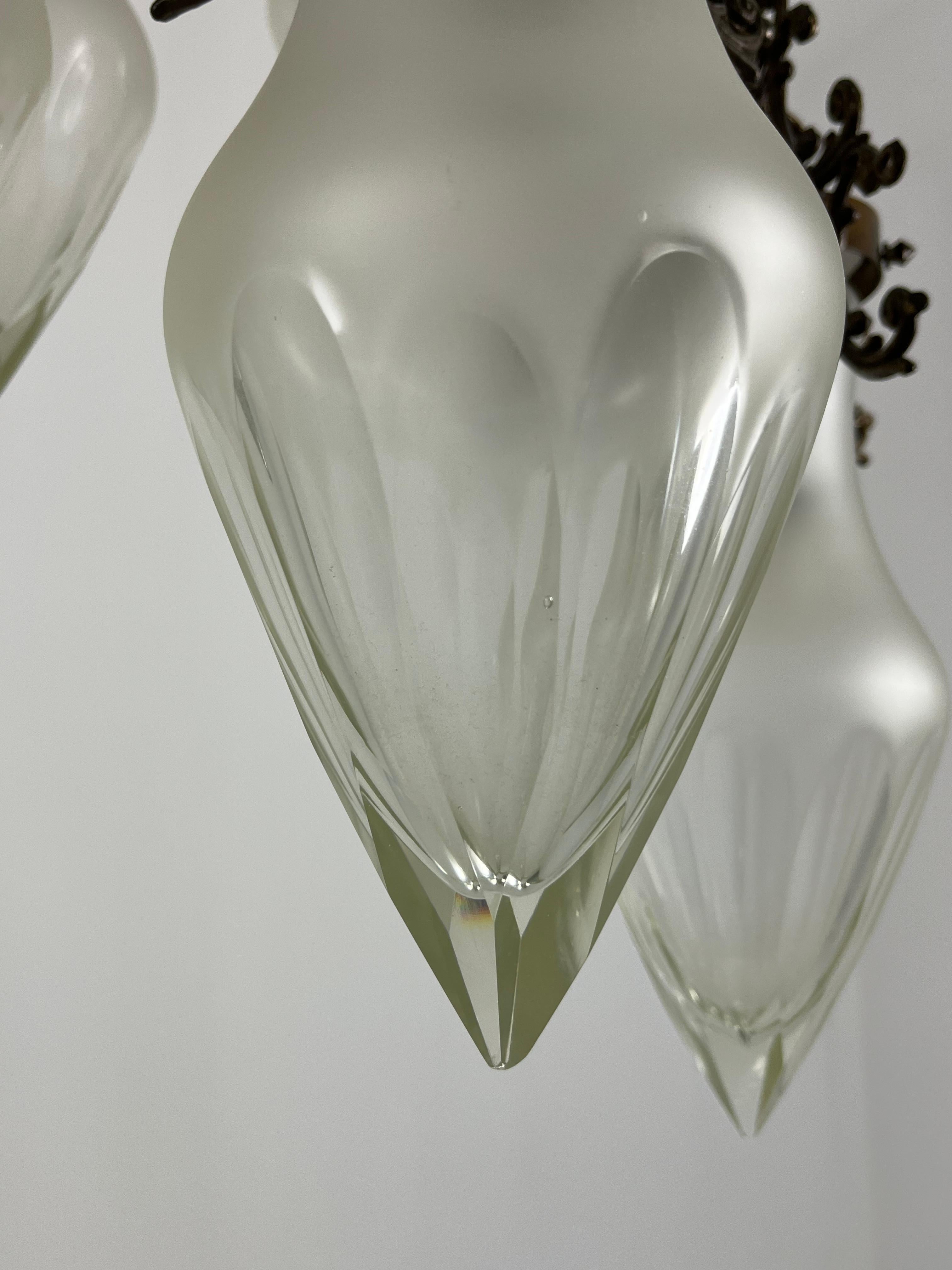 Metà XX secolo Lampadario a 5 luci a cascata in vetro di Murano del 1960 in vendita