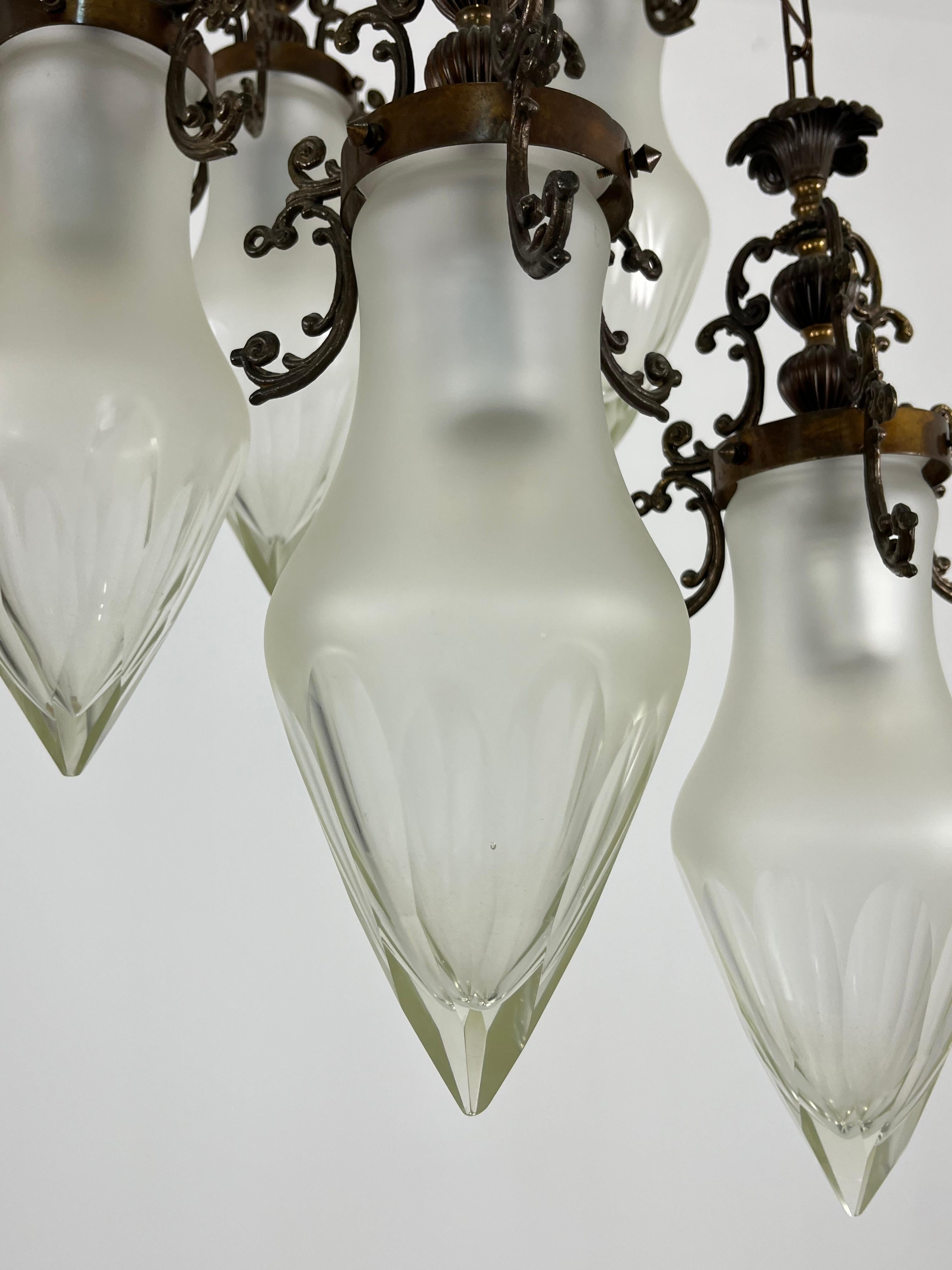 Lampadario a 5 luci a cascata in vetro di Murano del 1960 in vendita 3