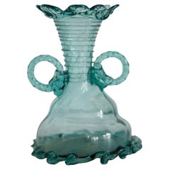 Mid Century Murano Glass Acqua Green Vase with a Frill, Italy, Europe, 1960s