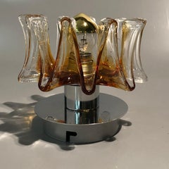 Mid-Century Murano Glass Amber Flower Sconce or Small Flush Mount, Italy, 1960s