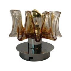 Mid-Century Murano Glass Amber Flower Sconce or Small Flush Mount, Italy, 1960s