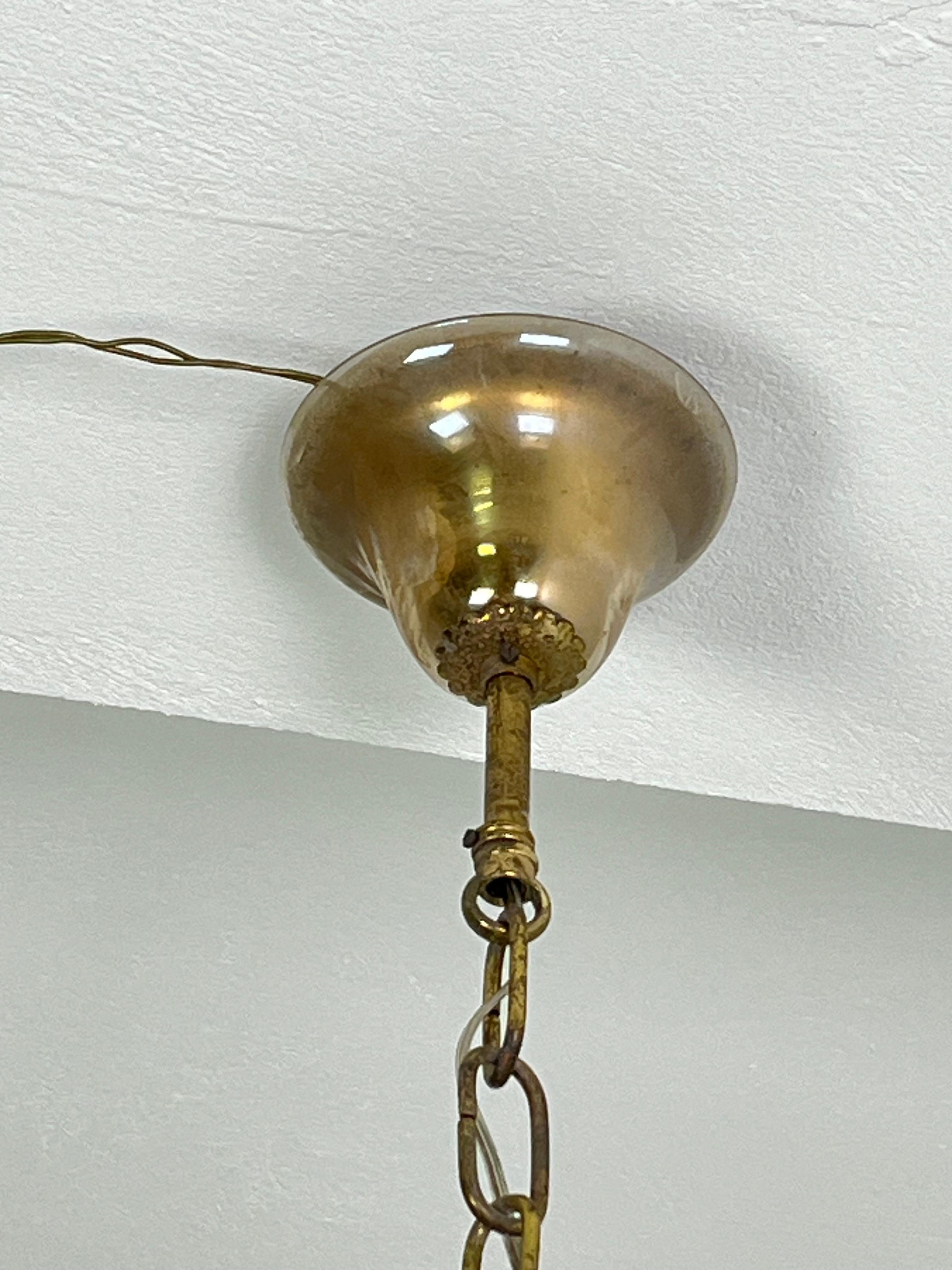 Lampadario a 4 luci in vetro di Murano e ottone della metà del secolo scorso attribuito a Venini, 1950 in vendita 3