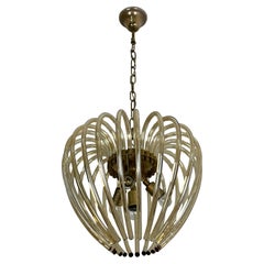 Mid-century Murano Glass and Brass 4-light Chandelier attributed to Venini, 1950