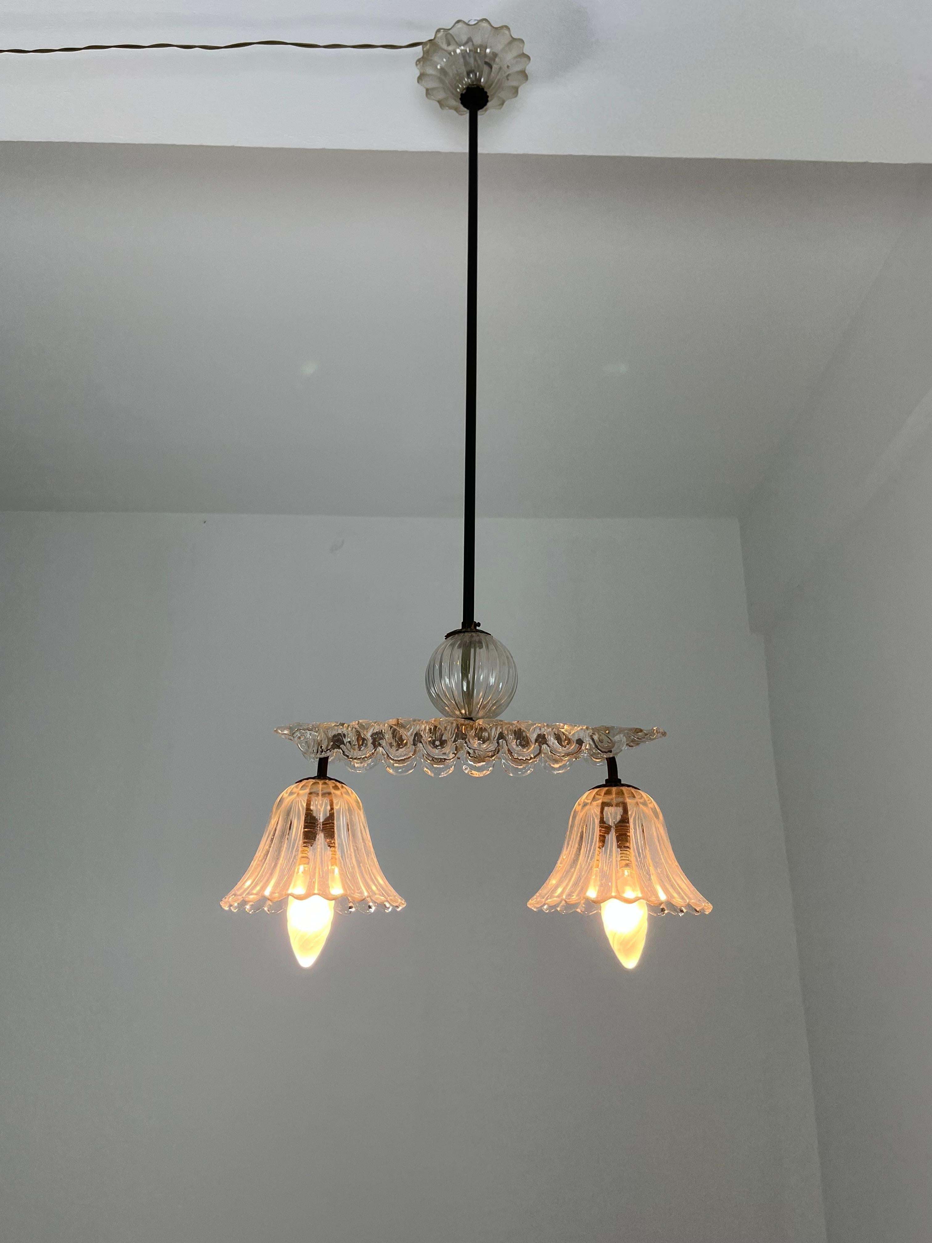 Lampadario di metà secolo in vetro di Murano e ottone di Barovier&Toso, anni '40 in vendita 6