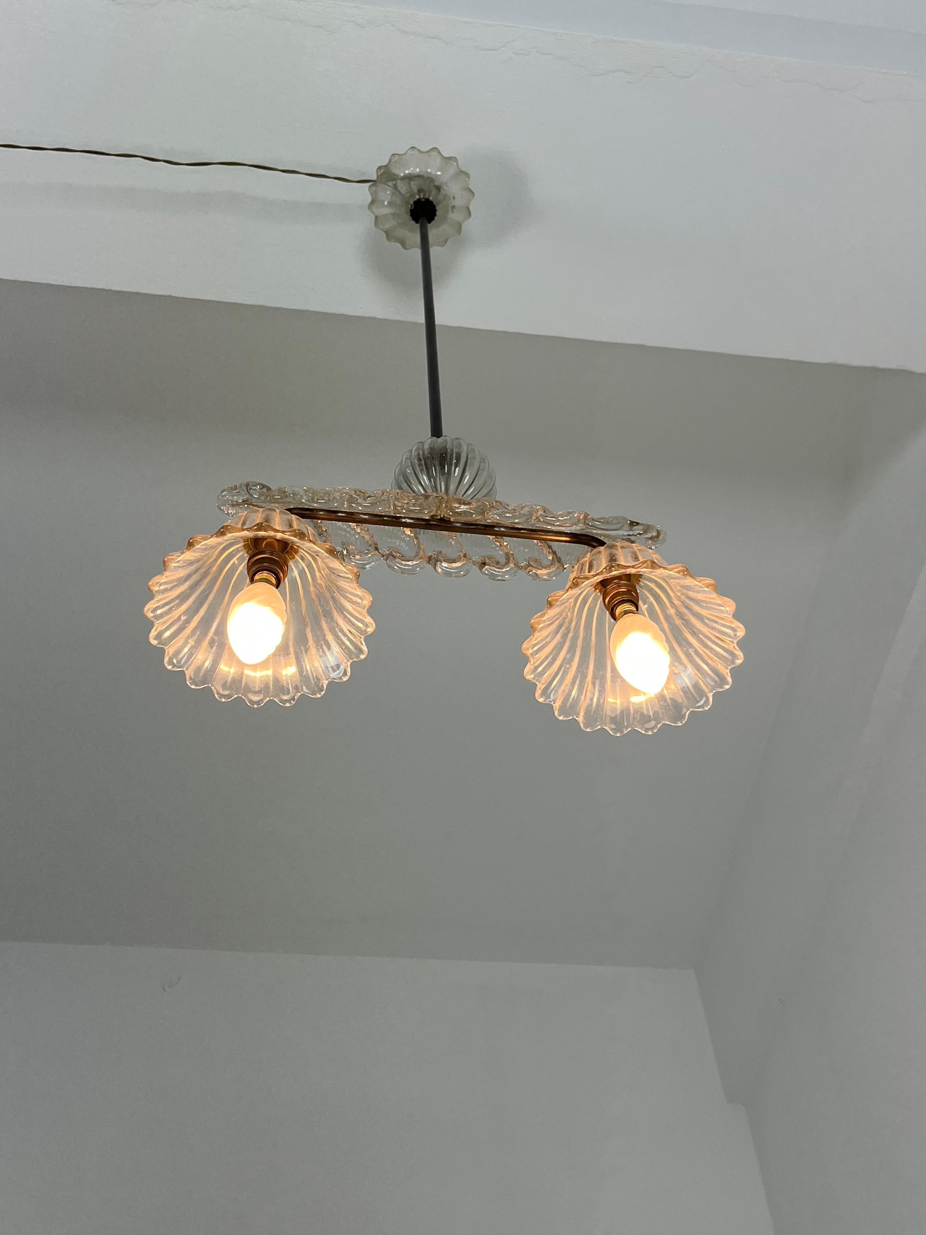 Lampadario di metà secolo in vetro di Murano e ottone di Barovier&Toso, anni '40 in vendita 7