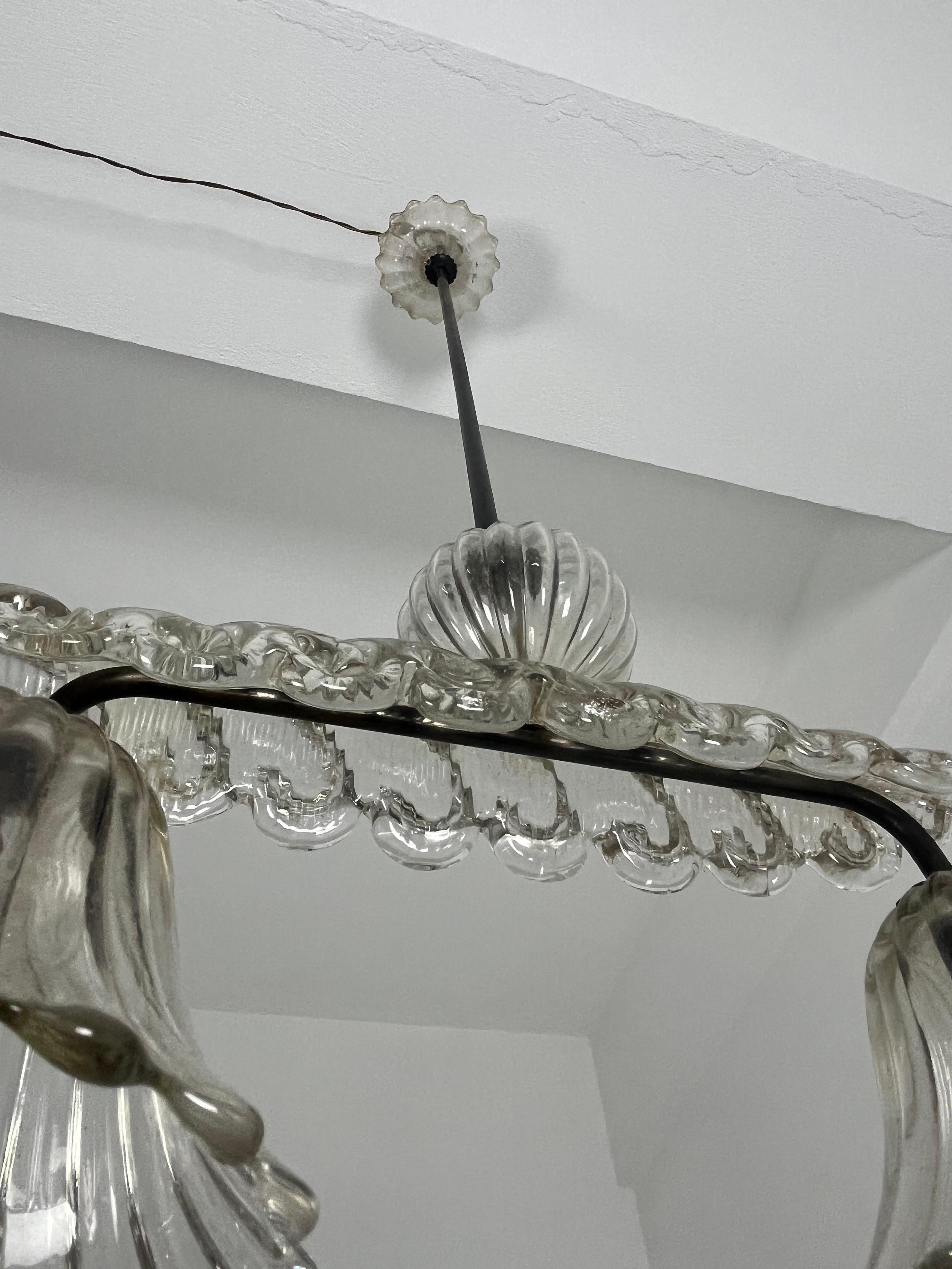 Lampadario di metà secolo in vetro di Murano e ottone di Barovier&Toso, anni '40 in vendita 1
