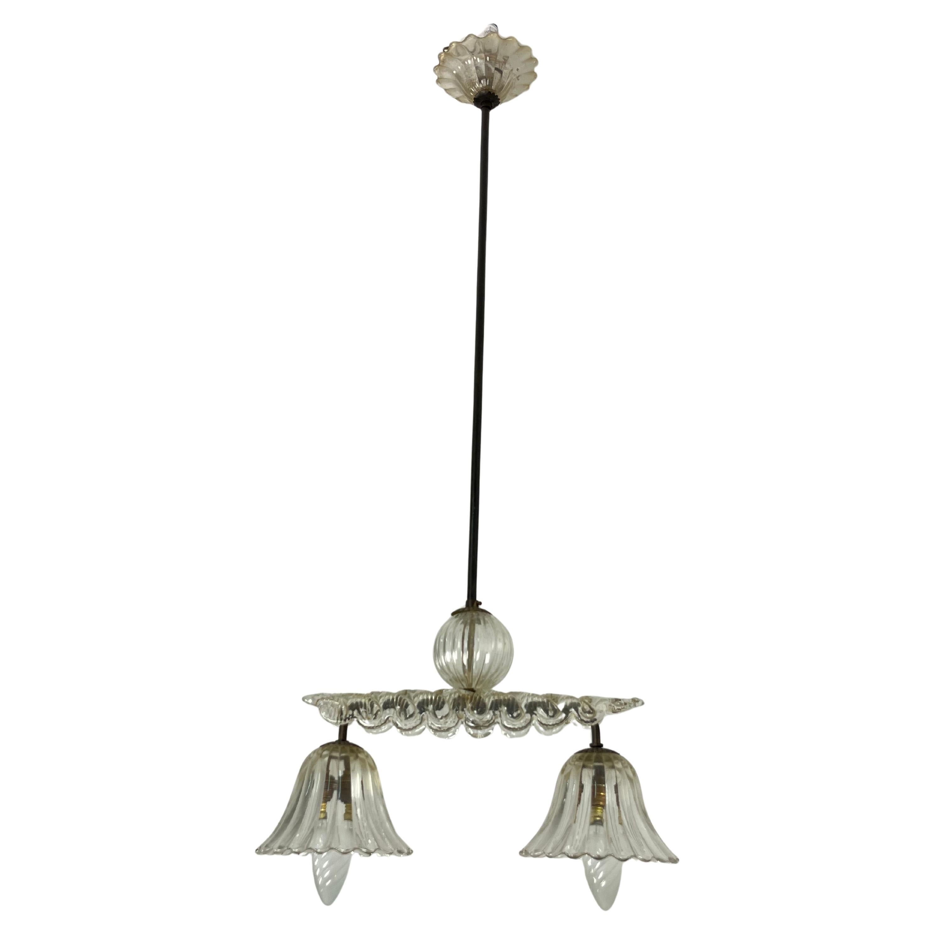 Lampadario di metà secolo in vetro di Murano e ottone di Barovier&Toso, anni '40 in vendita