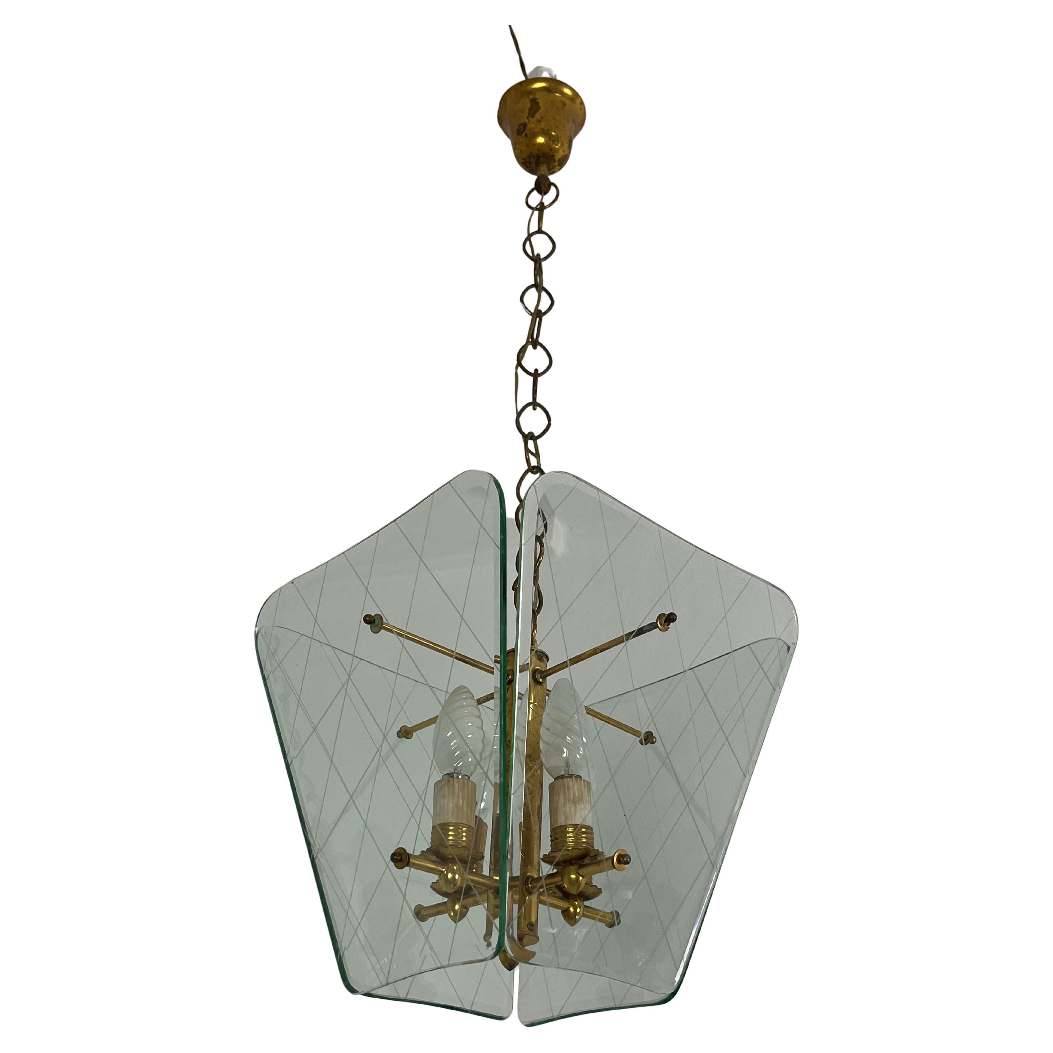 Mid-century Murano glass and brass chandelier by Pietro Chiesa for Fontana Arte