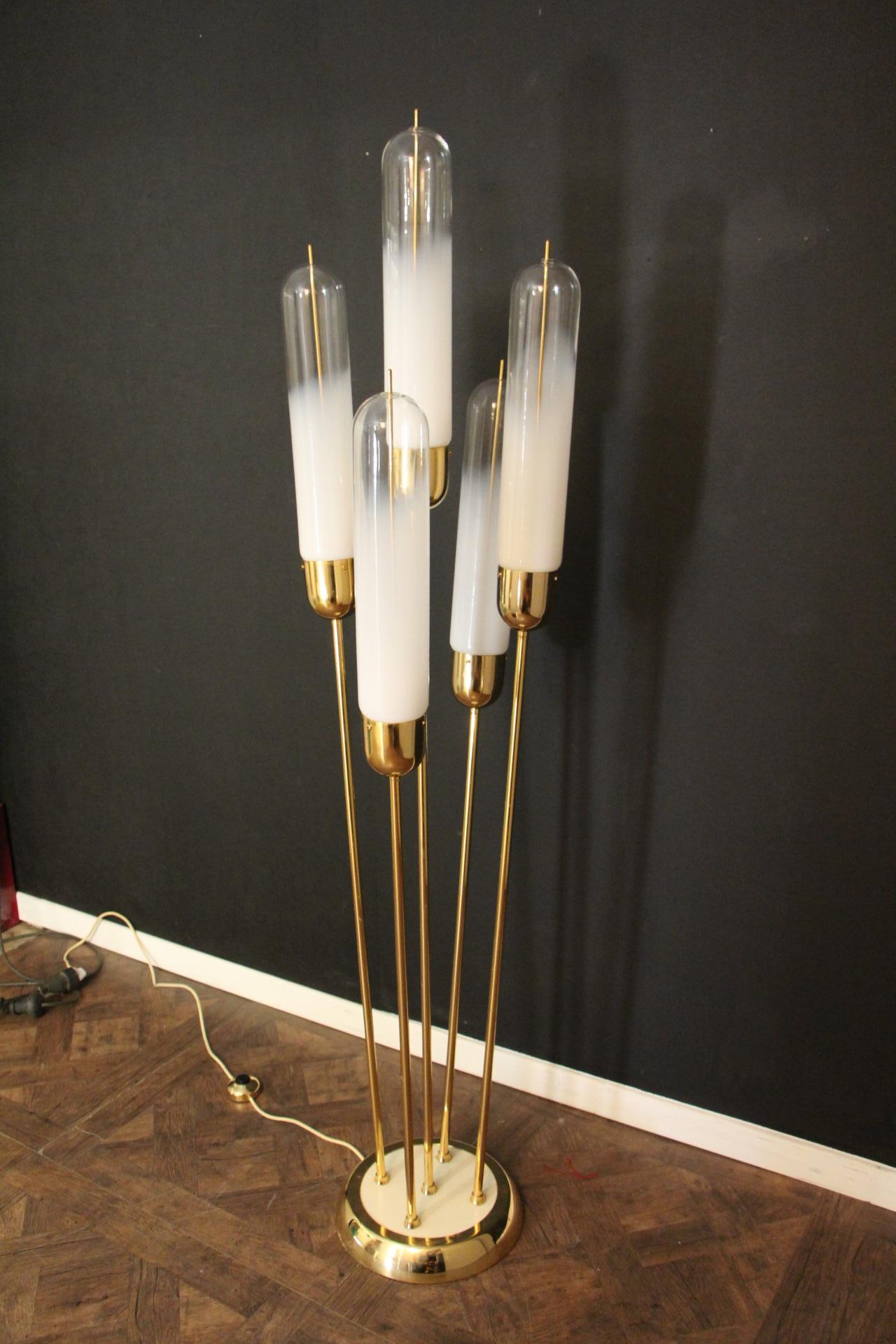 Mid-Century Modern Mid-Century Murano Glass and Brass Floor Lamp by Carlo Nason for Mazzega For Sale