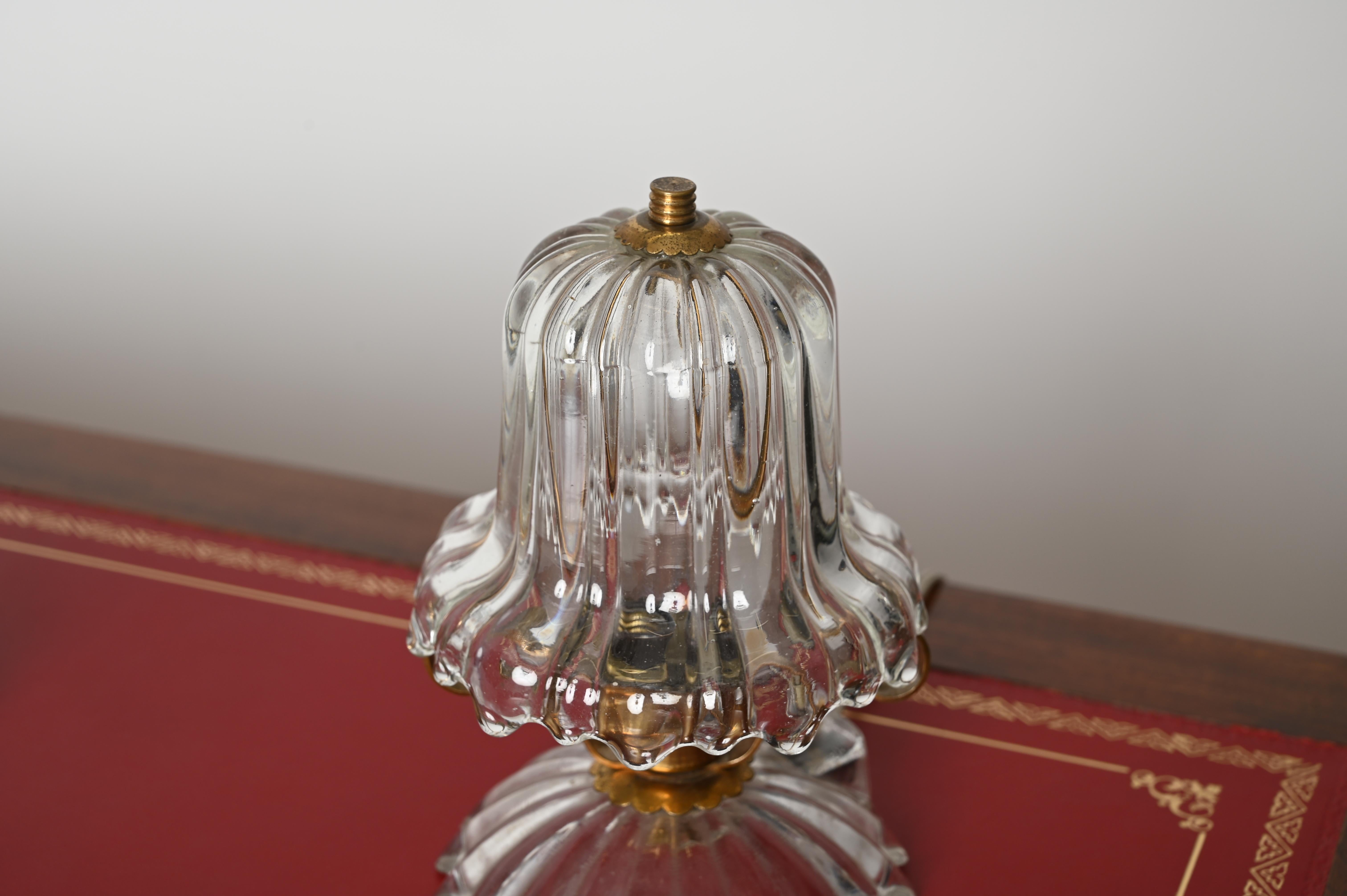 Italian Mid-Century Murano Glass and Brass Table Lamp, Barovier, Italy, 1940s For Sale