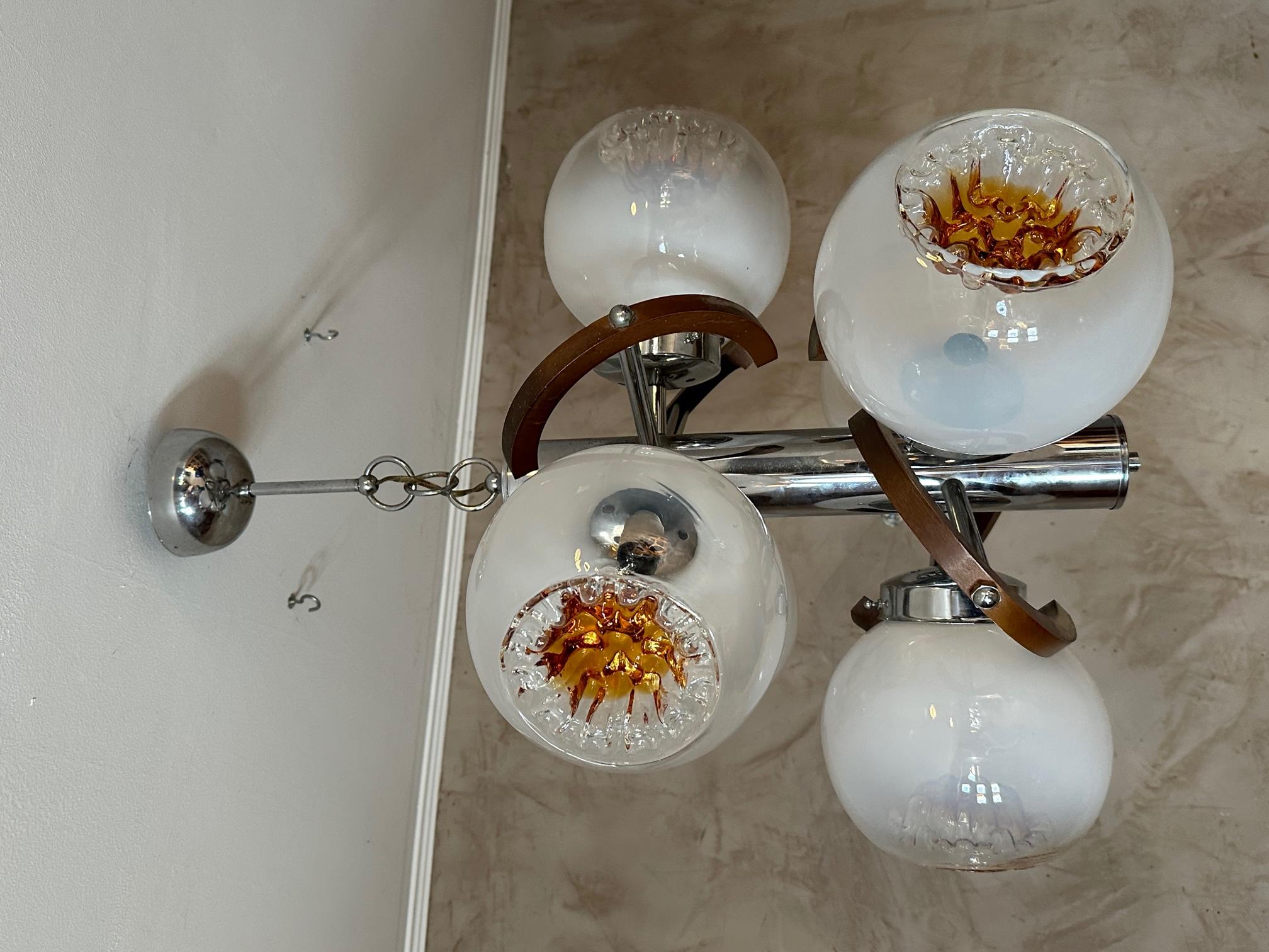 Italian Mid-century Murano Glass and Nickeled Brass