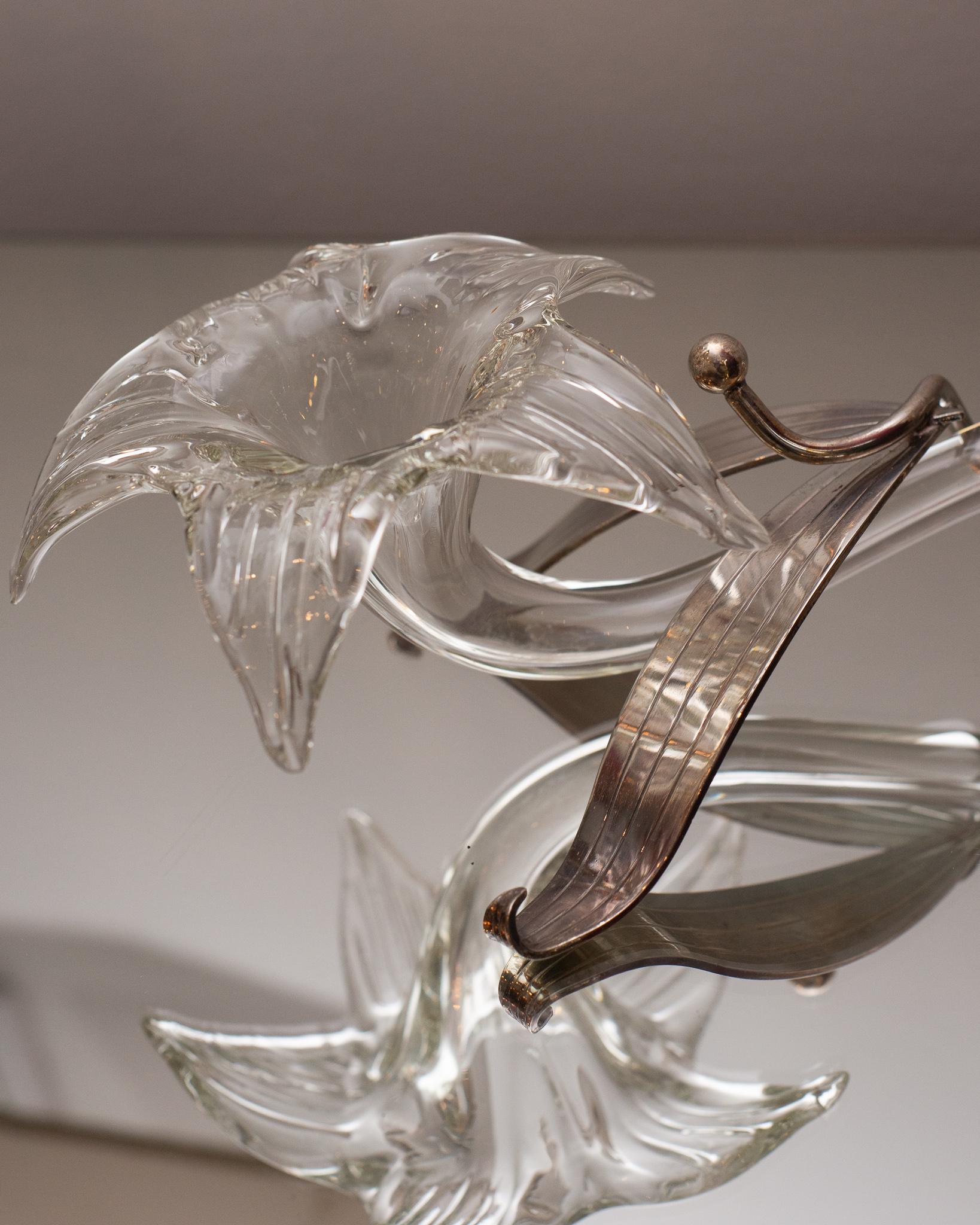 European Midcentury Murano Glass and Silver Flower Vase
