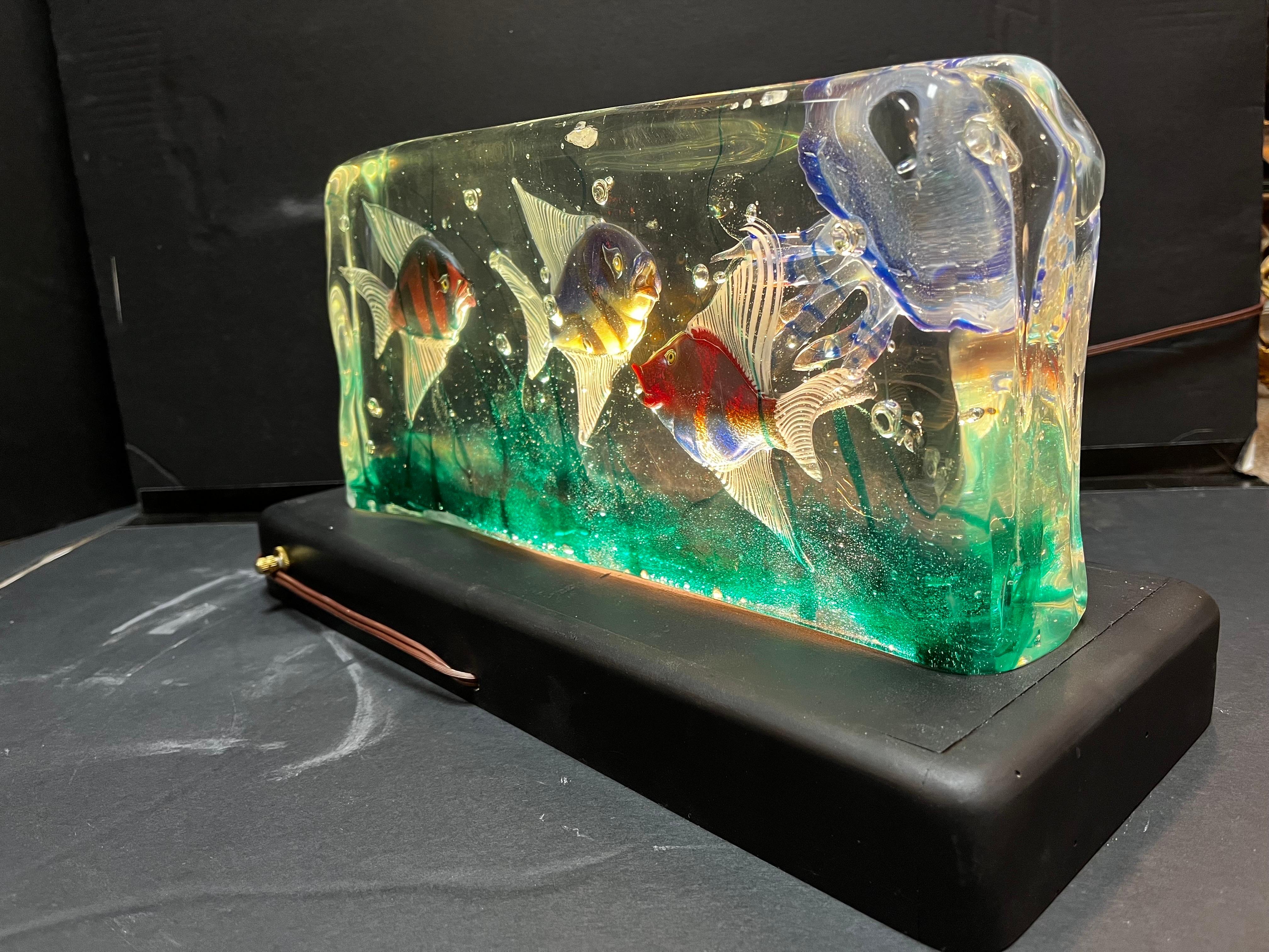 Hand-Crafted Mid-Century Murano Glass Aquarium Sculpture Light Style of Barbini for Cenedese